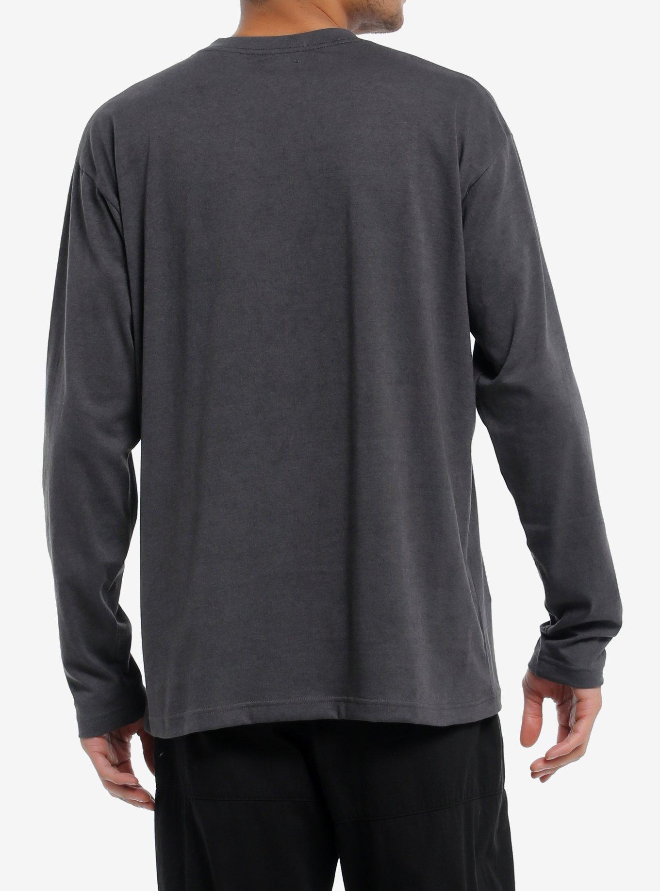 Dark Grey Floral Skull Long-Sleeve T-Shirt, BLACK, alternate