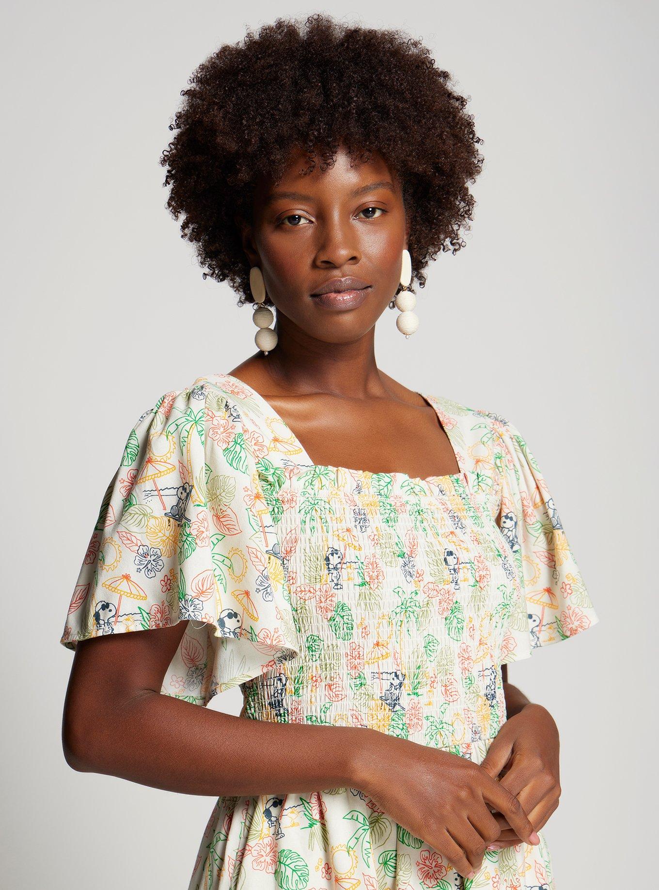 Peanuts Snoopy Tropical Allover Print Smock Dress, MULTI, alternate