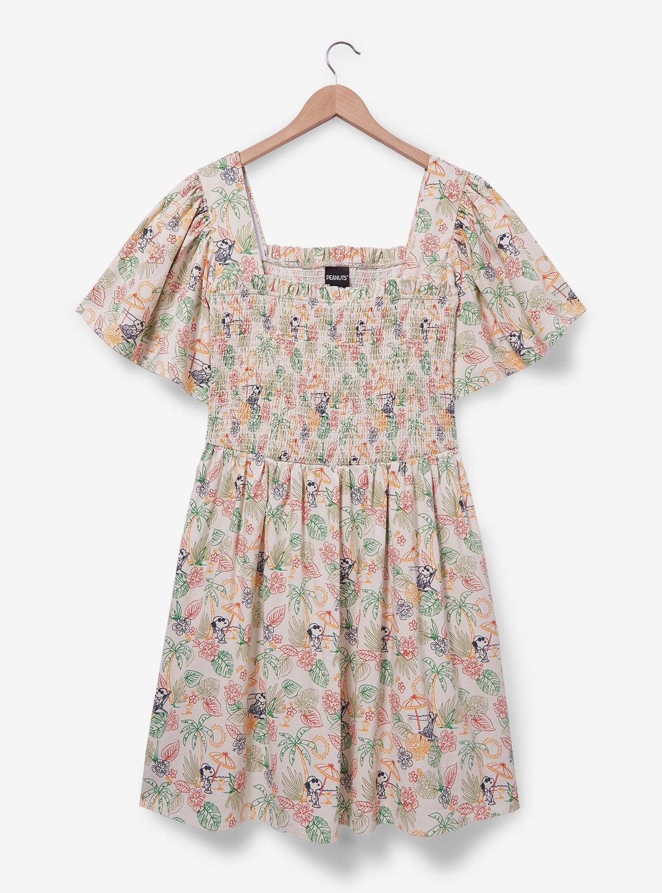 Peanuts Snoopy Tropical Allover Print Smock Dress Plus Size, MULTI, alternate