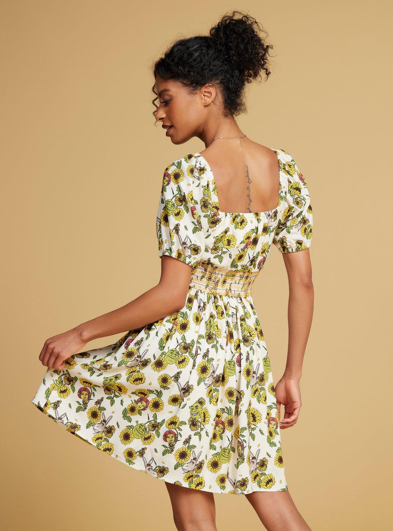 Shrek Sunflower Allover Print Smock Dress, , hi-res