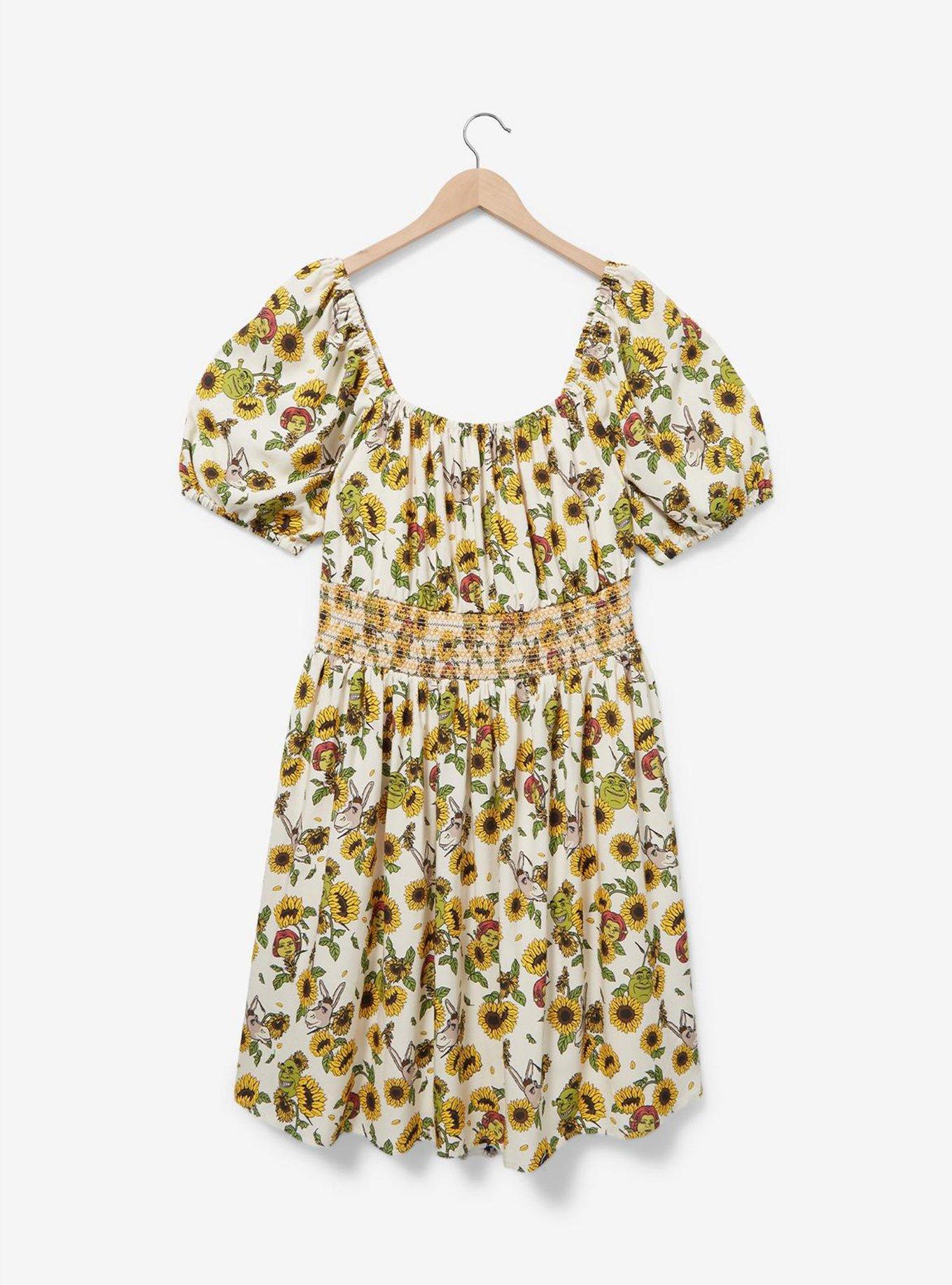 Shrek Sunflower Allover Print Smock Dress Plus Size, MULTI, alternate