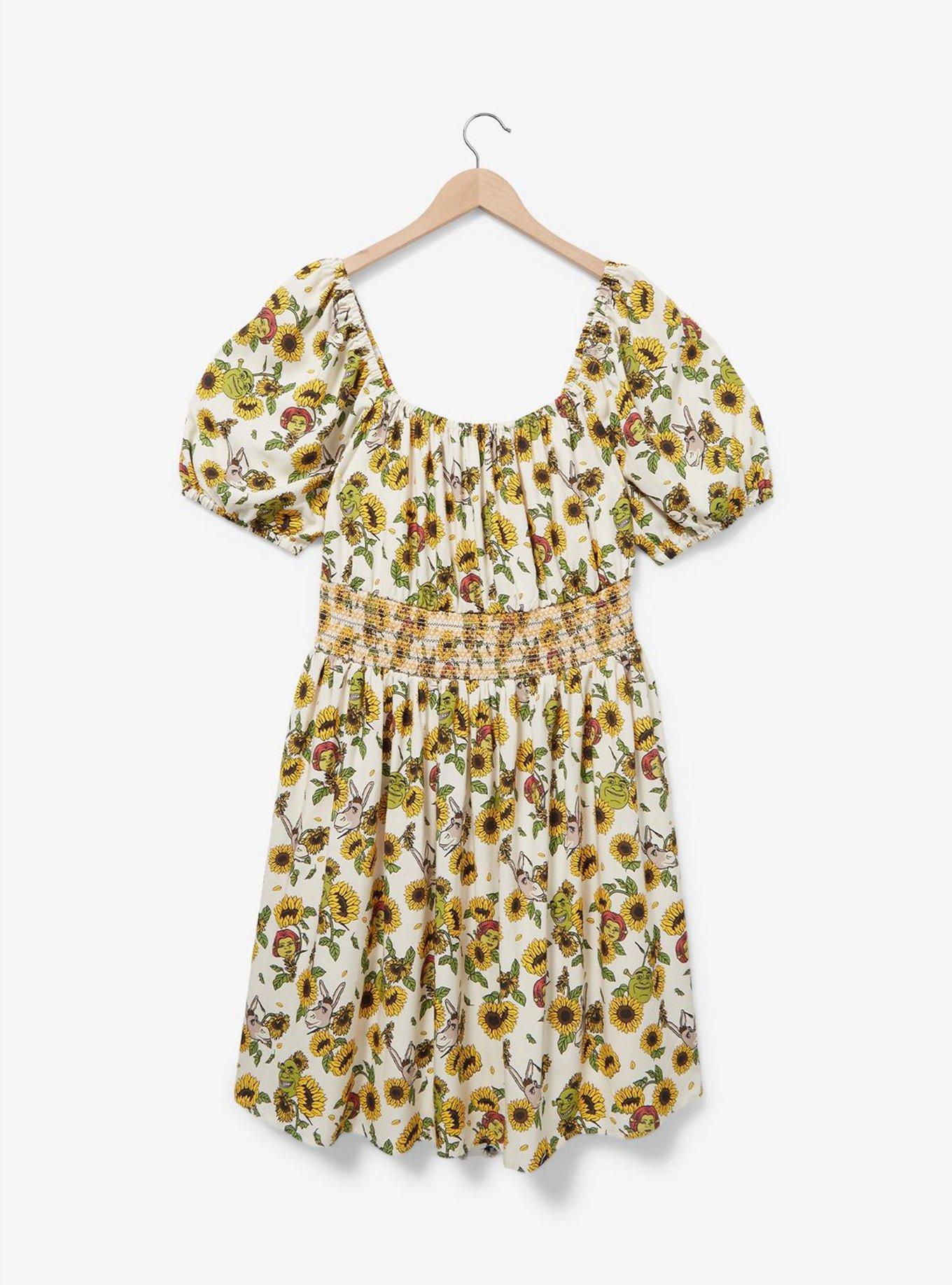 Shrek Sunflower Allover Print Smock Dress Plus Size, MULTI, alternate