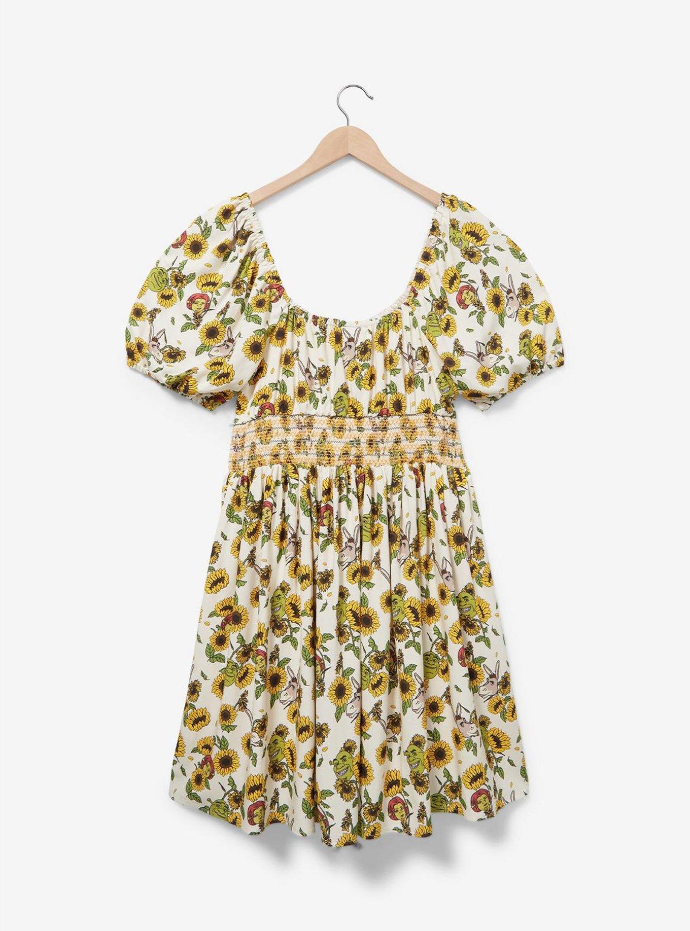 Shrek Sunflower Allover Print Smock Dress Plus Size, MULTI, alternate