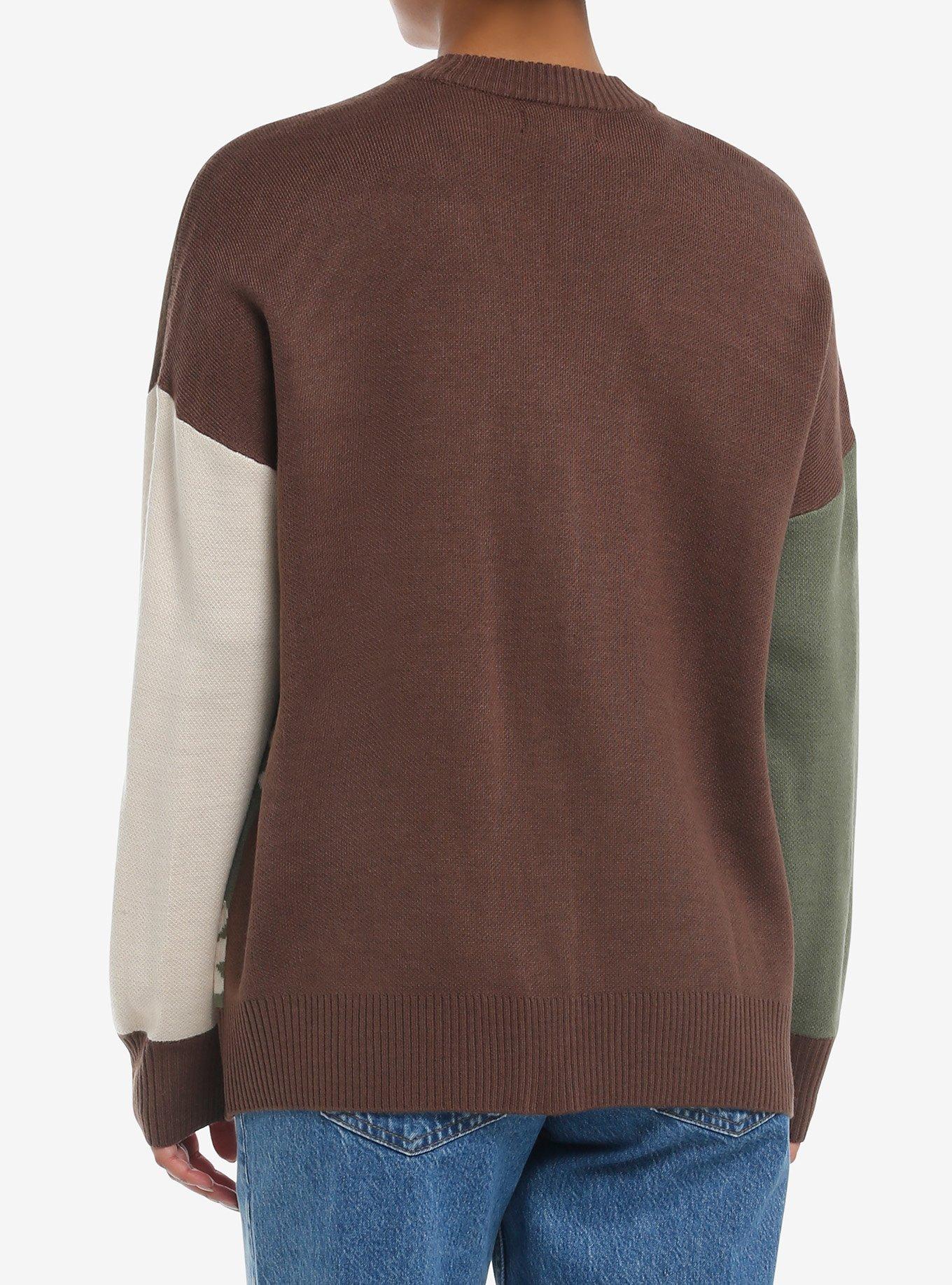 Thorn & Fable Frog Mushroom Cottage Color-Block Girls Cardigan, BROWN, alternate