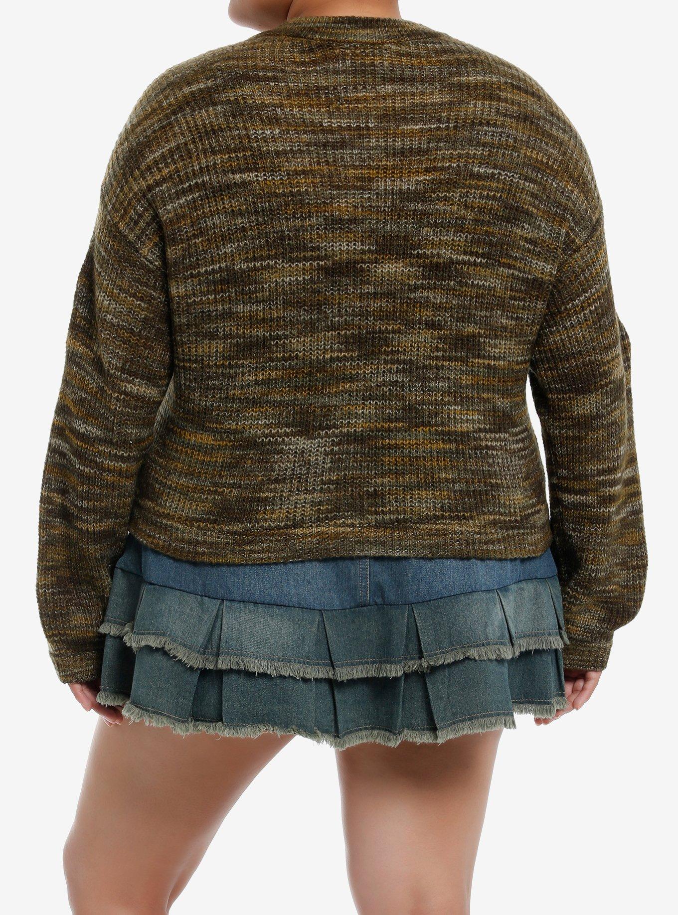 Thorn & Fable Mushroom & Critter Patches Marled Girls Cardigan Plus Size, , alternate