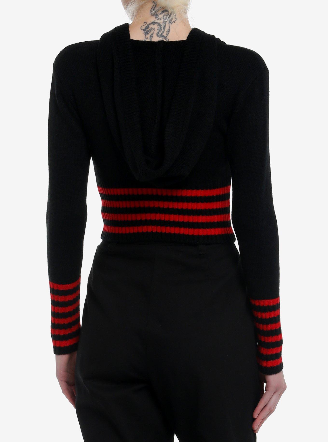 Social Collision Black & Red Stripe Girls Crop Hoodie, RED, alternate