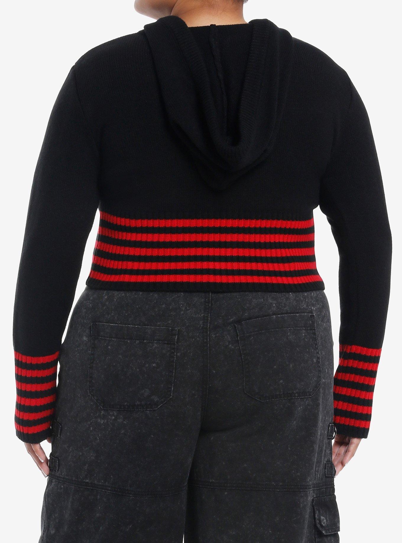 Social Collision Black & Red Stripe Girls Crop Hoodie Plus Size, RED, alternate