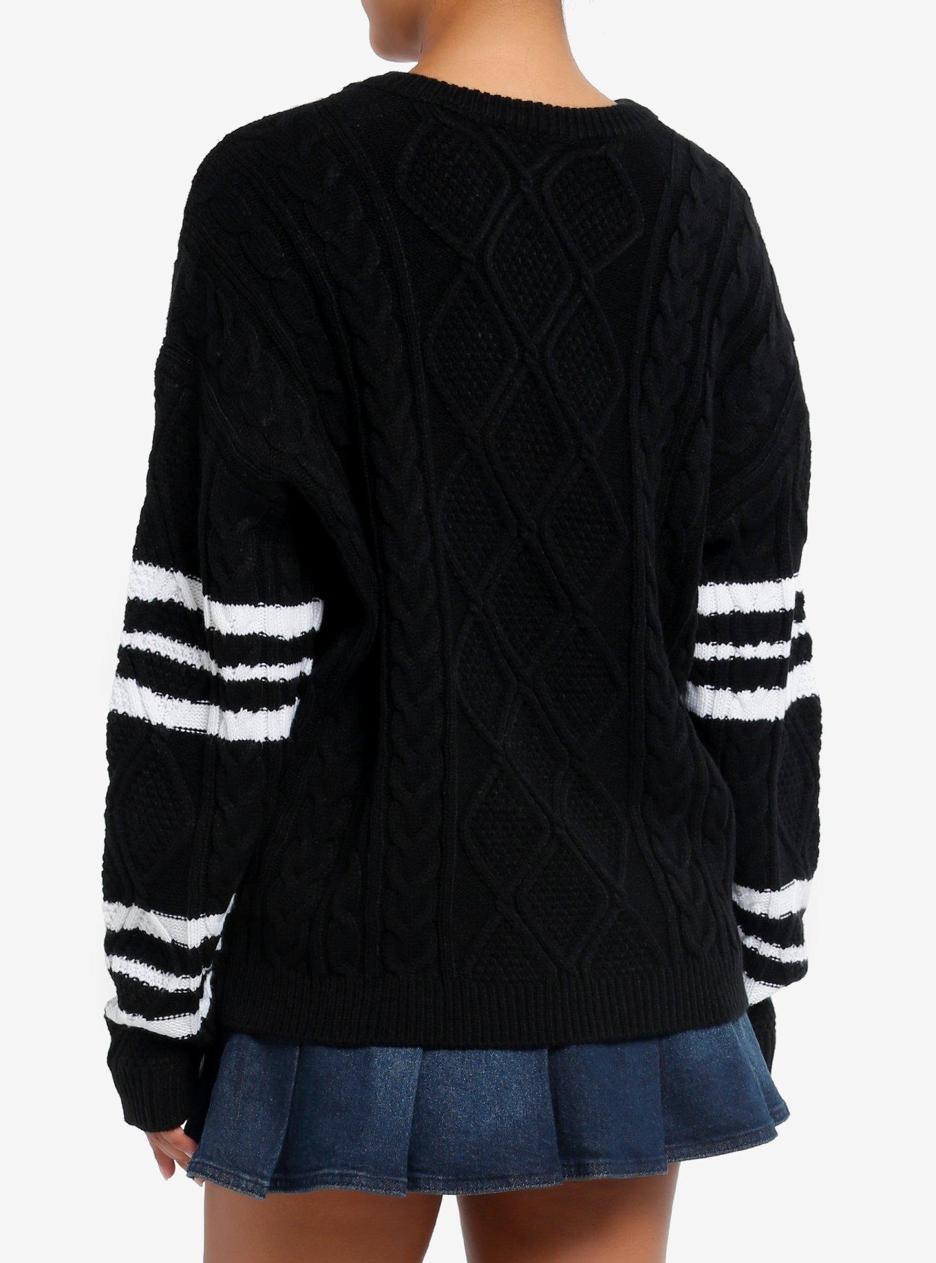 Social Collision Cable Knit Varsity Stripe Girls Sweater, , alternate
