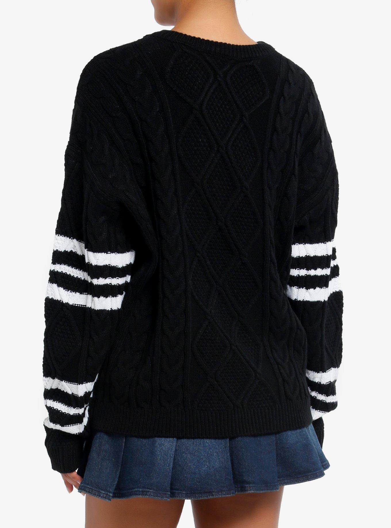 Social Collision Cable Knit Varsity Stripe Girls Sweater, , hi-res