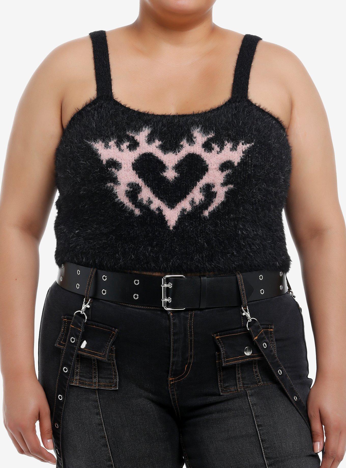 Social Collision Fuzzy Heart Girls Tank & Cardigan Set Plus Size, PINK, alternate