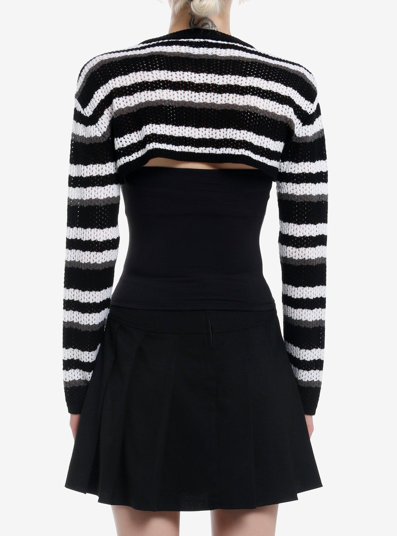 Social Collision Black & White Stripe Bolero Girls Crop Shrug, , alternate