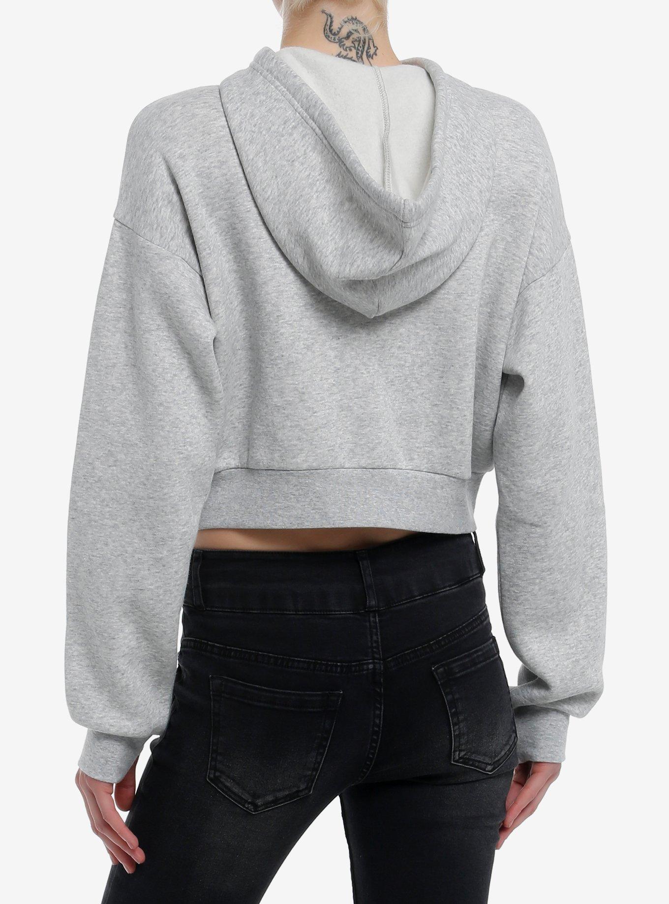 Social Collision Black Star Grey Crop Girls Hoodie, BLACK, alternate