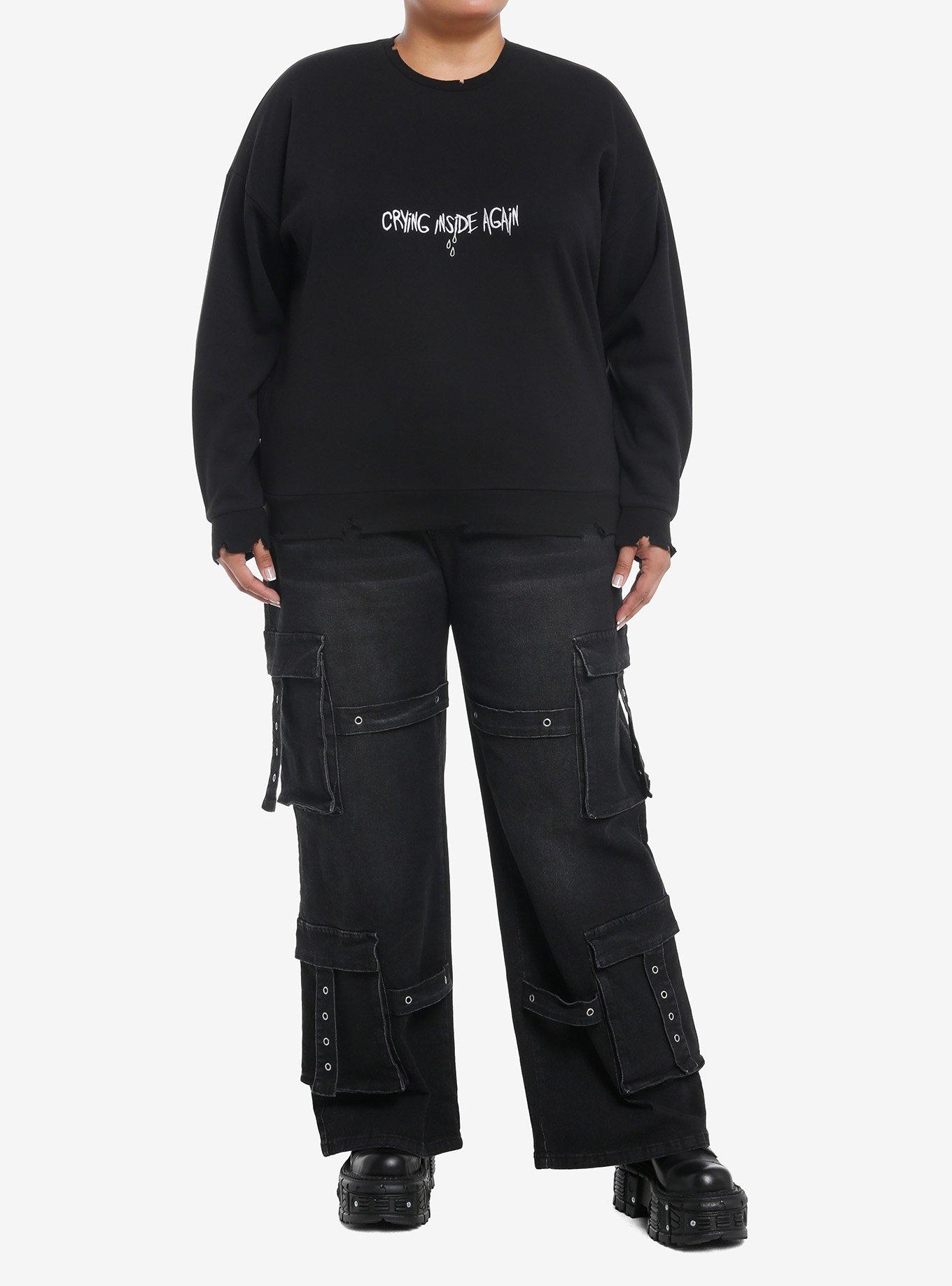 Social Collision Crying Inside Again Destructed Girls Sweatshirt Plus Size, , hi-res