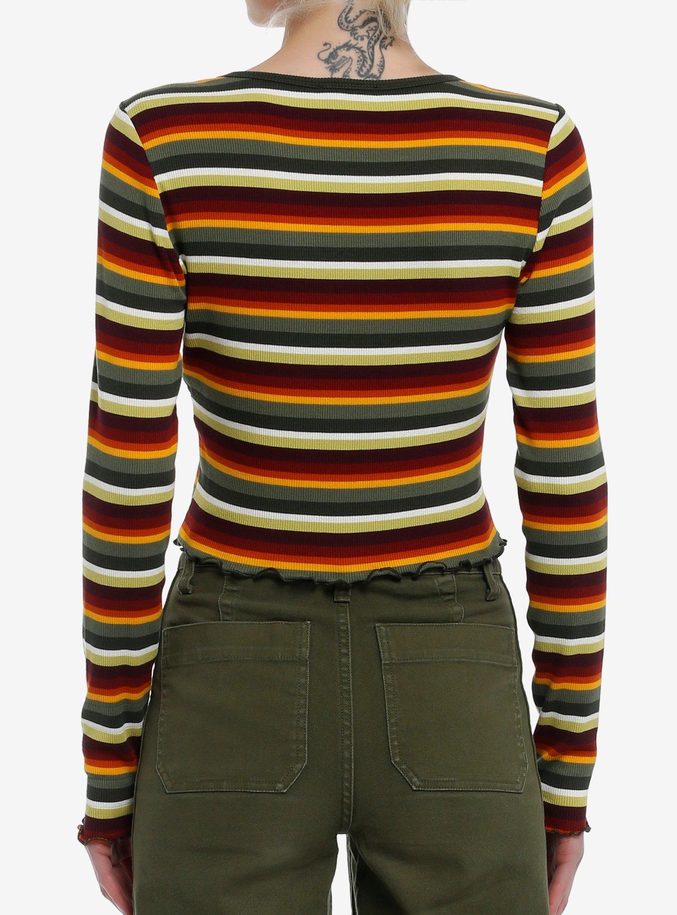 Thorn & Fable Autumn Stripe Girls Long-Sleeve Top, RED, alternate