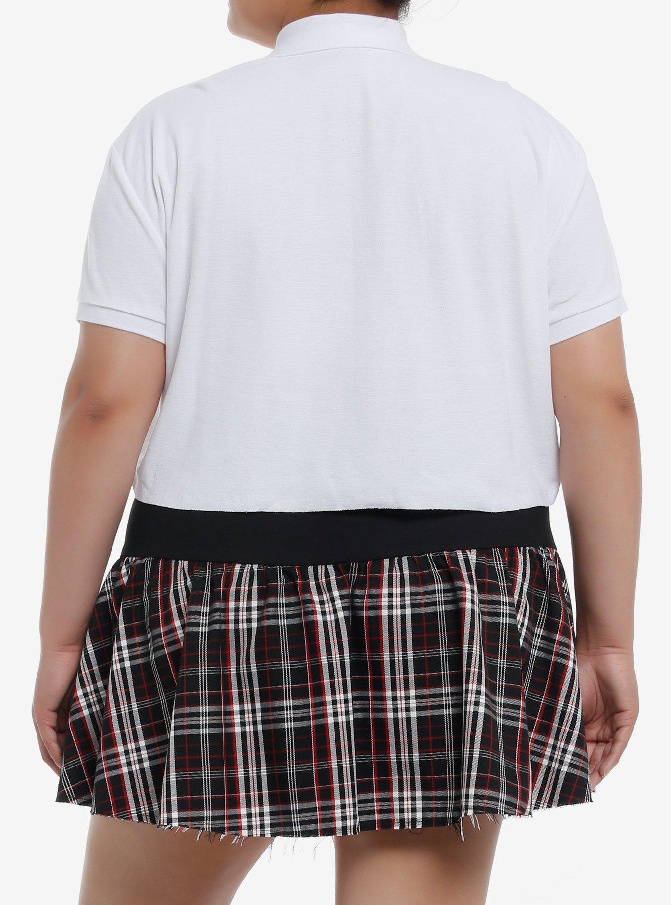 Social Collision White Polo Girls Crop Top With Tie Plus Size, RED, alternate
