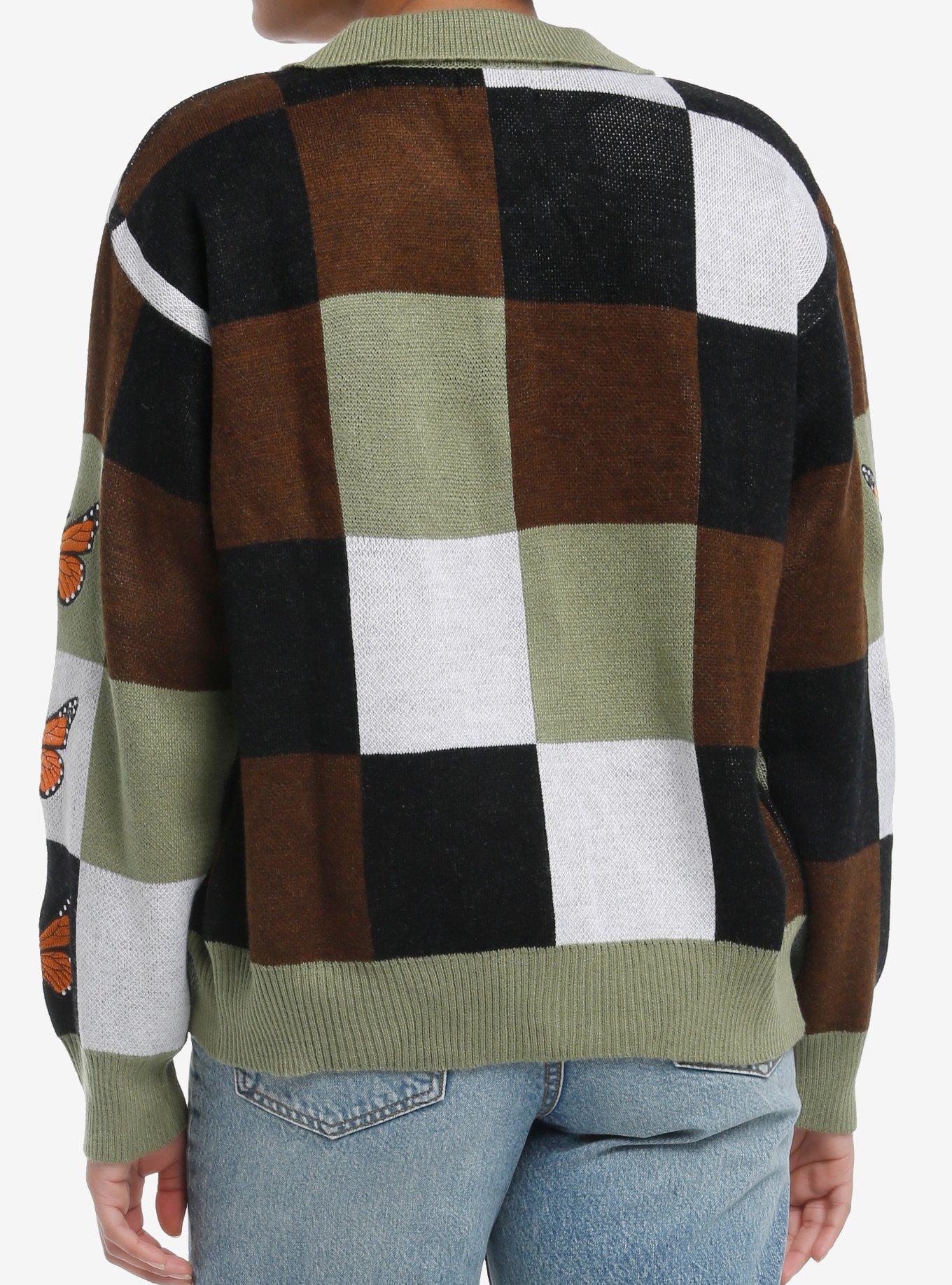 Thorn & Fable Butterfly Checkered Girls Cardigan, ORANGE, alternate