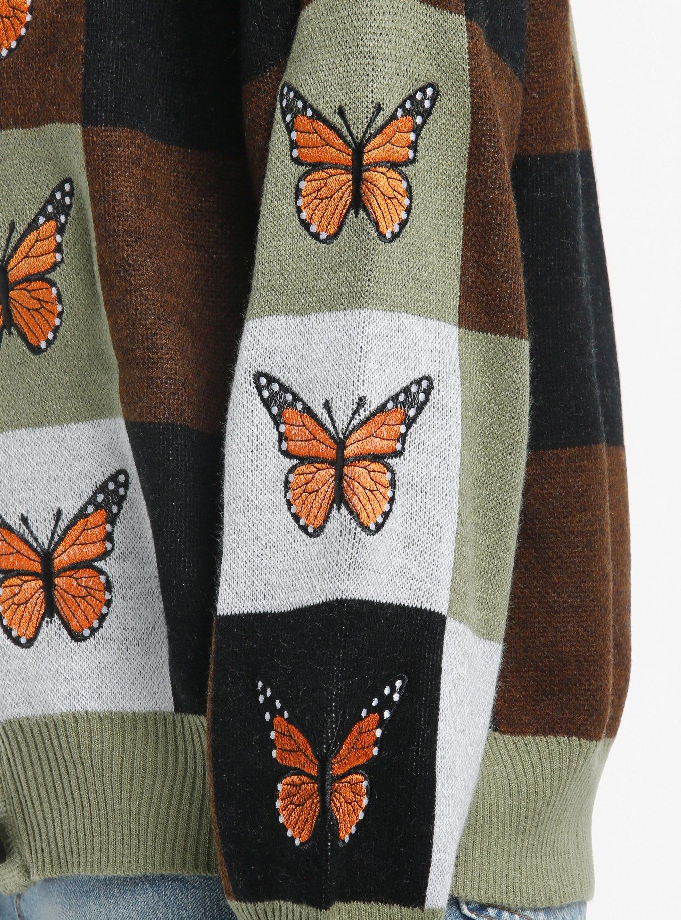 Thorn & Fable Butterfly Checkered Girls Cardigan, ORANGE, alternate