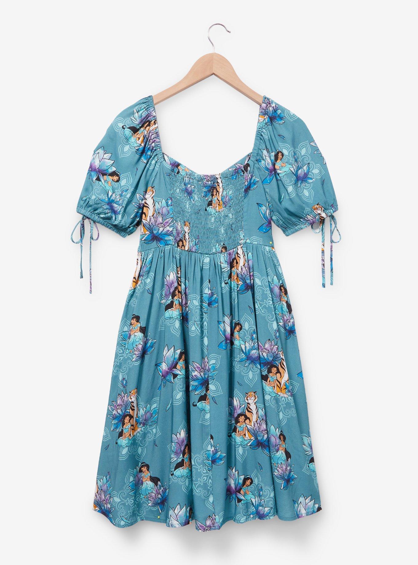 Disney Aladdin Jasmine Floral Allover Print Midi Dress - BoxLunch Exclusive, AQUA, alternate