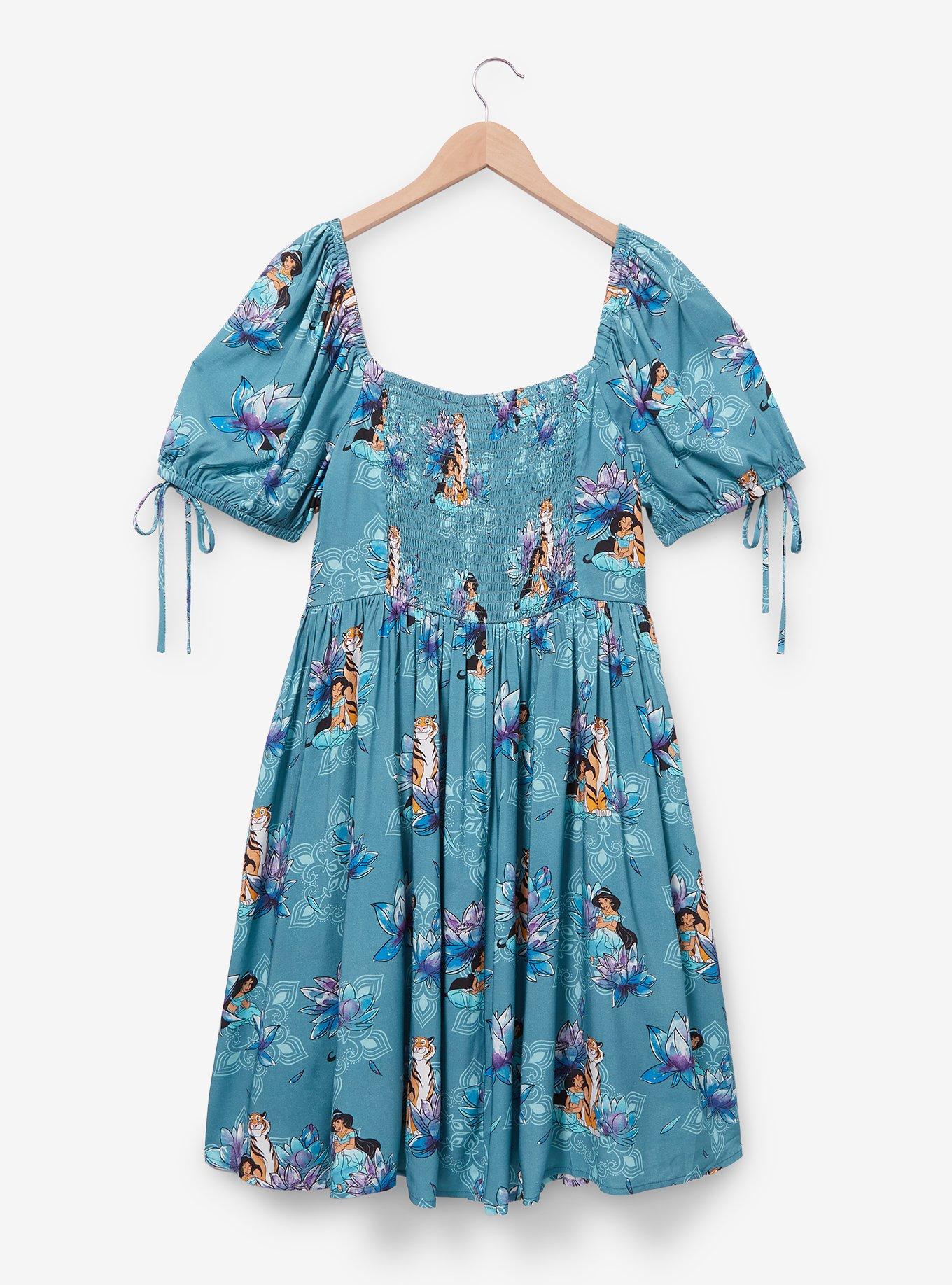 Disney Aladdin Jasmine Floral Allover Print Plus Size Midi Dress - BoxLunch Exclusive, AQUA, alternate