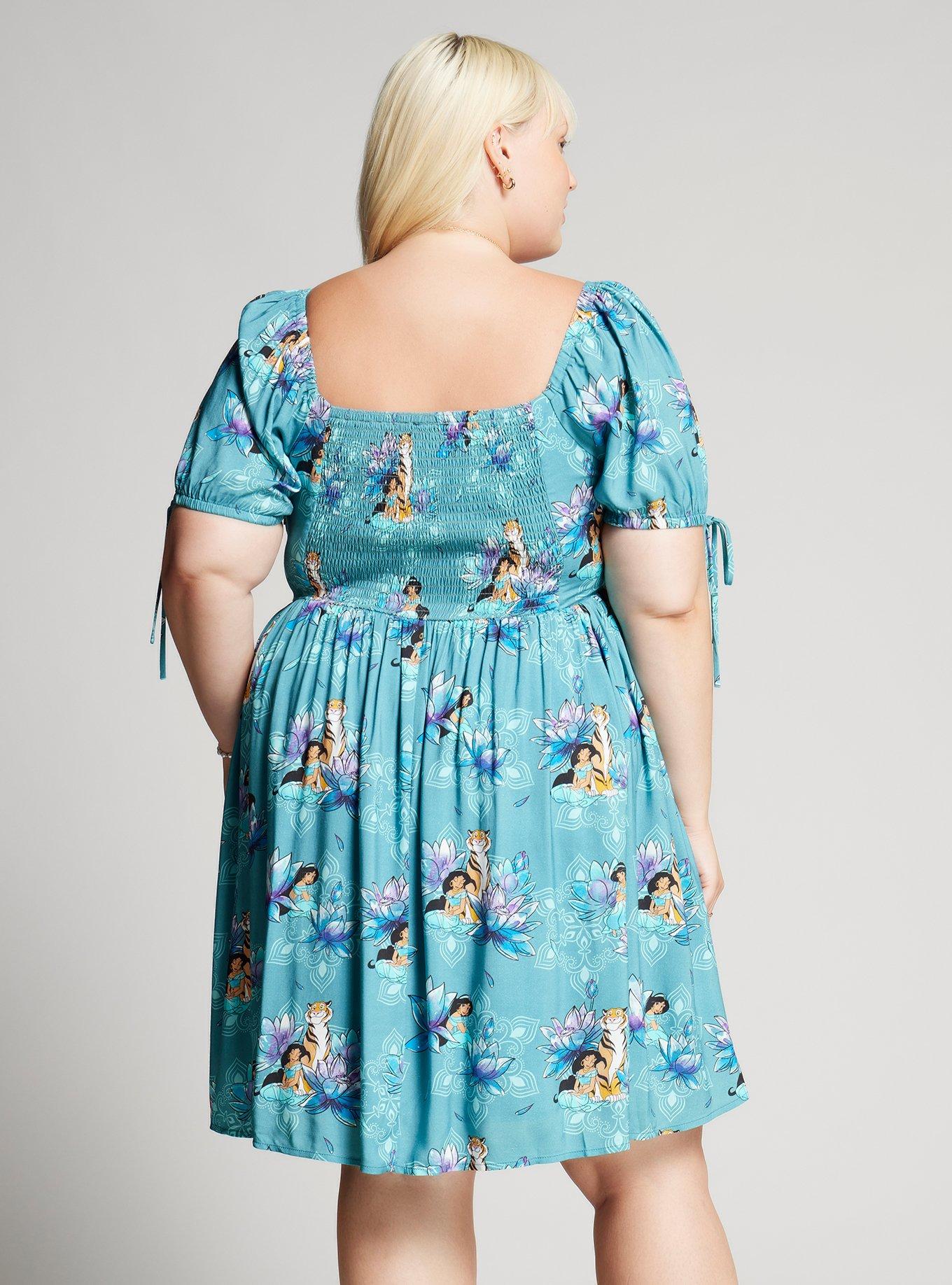 Disney Aladdin Jasmine Floral Allover Print Plus Midi Dress - BoxLunch Exclusive