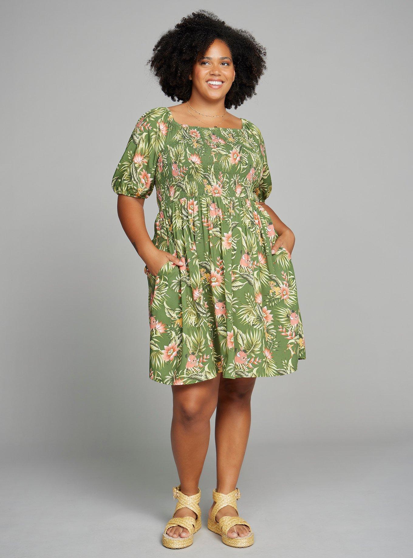 Disney The Lion King Timon, Pumbaa, and Simba Plus Size Smock Dress — BoxLunch Exclusive, FOREST, alternate