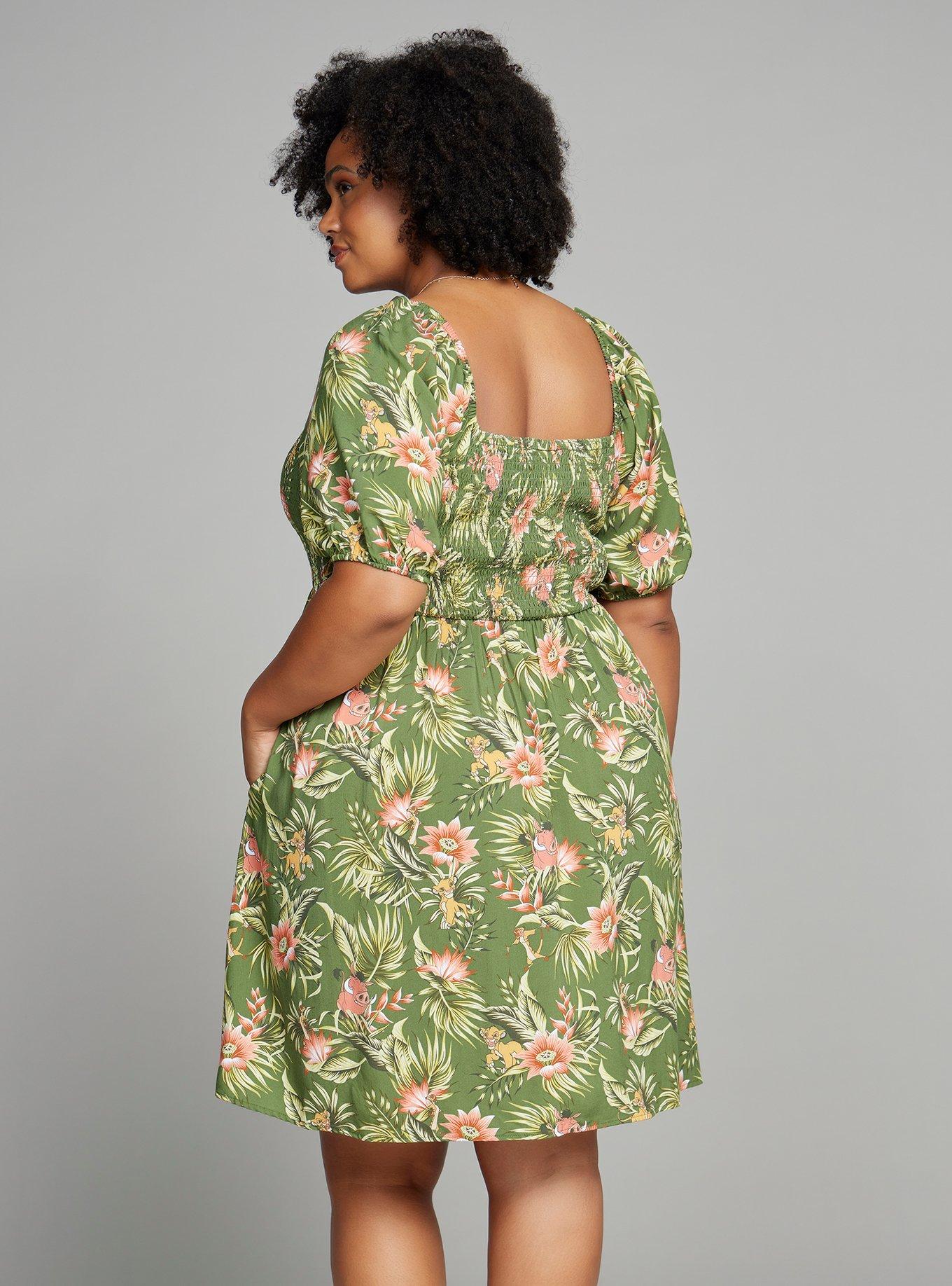 Disney The Lion King Timon, Pumbaa, and Simba Plus Size Smock Dress — BoxLunch Exclusive, FOREST, alternate