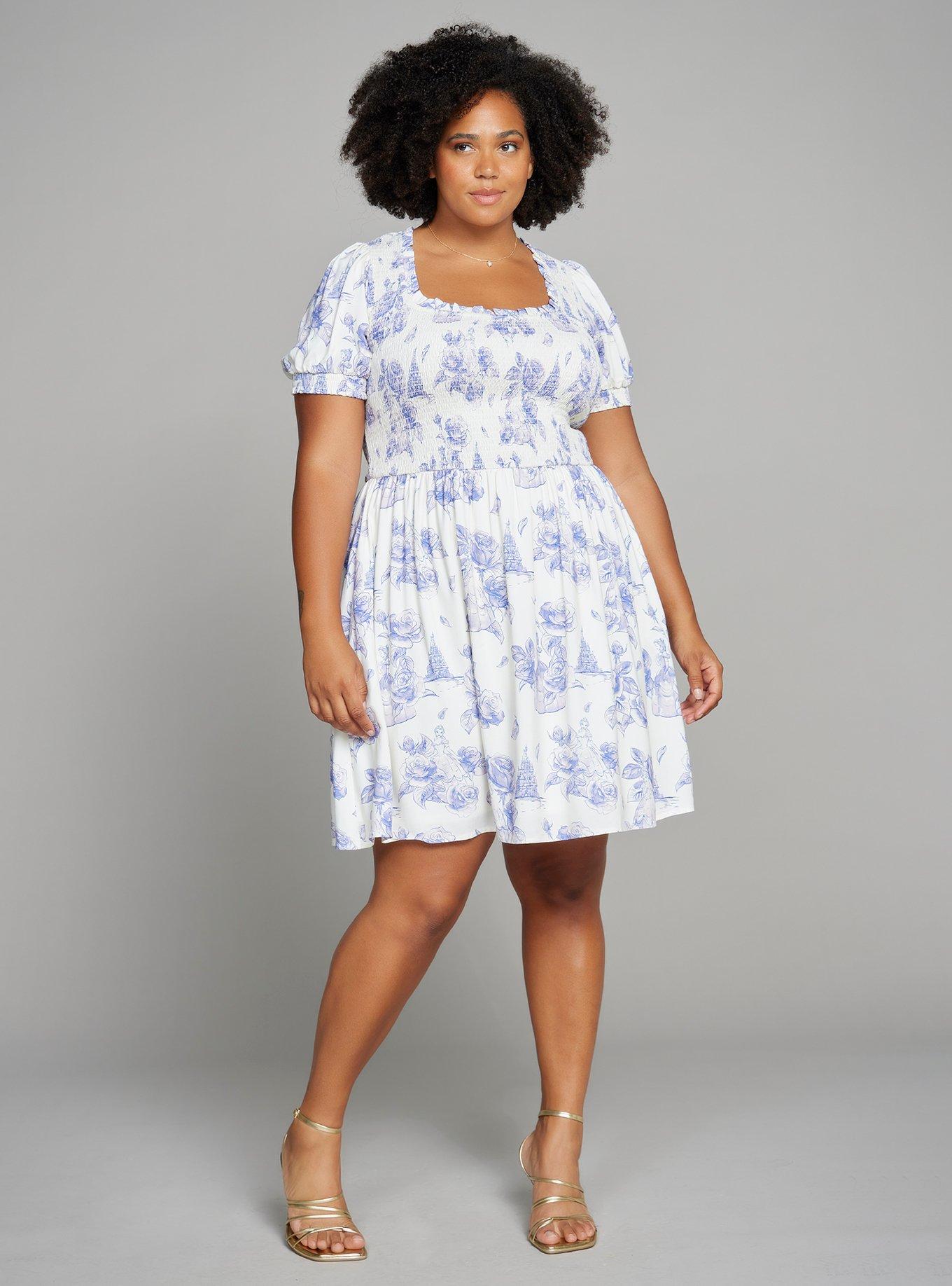 Disney Beauty and the Beast Belle Floral Allover Print Plus Size Smock Dress - BoxLunch Exclusive, MULTI, alternate