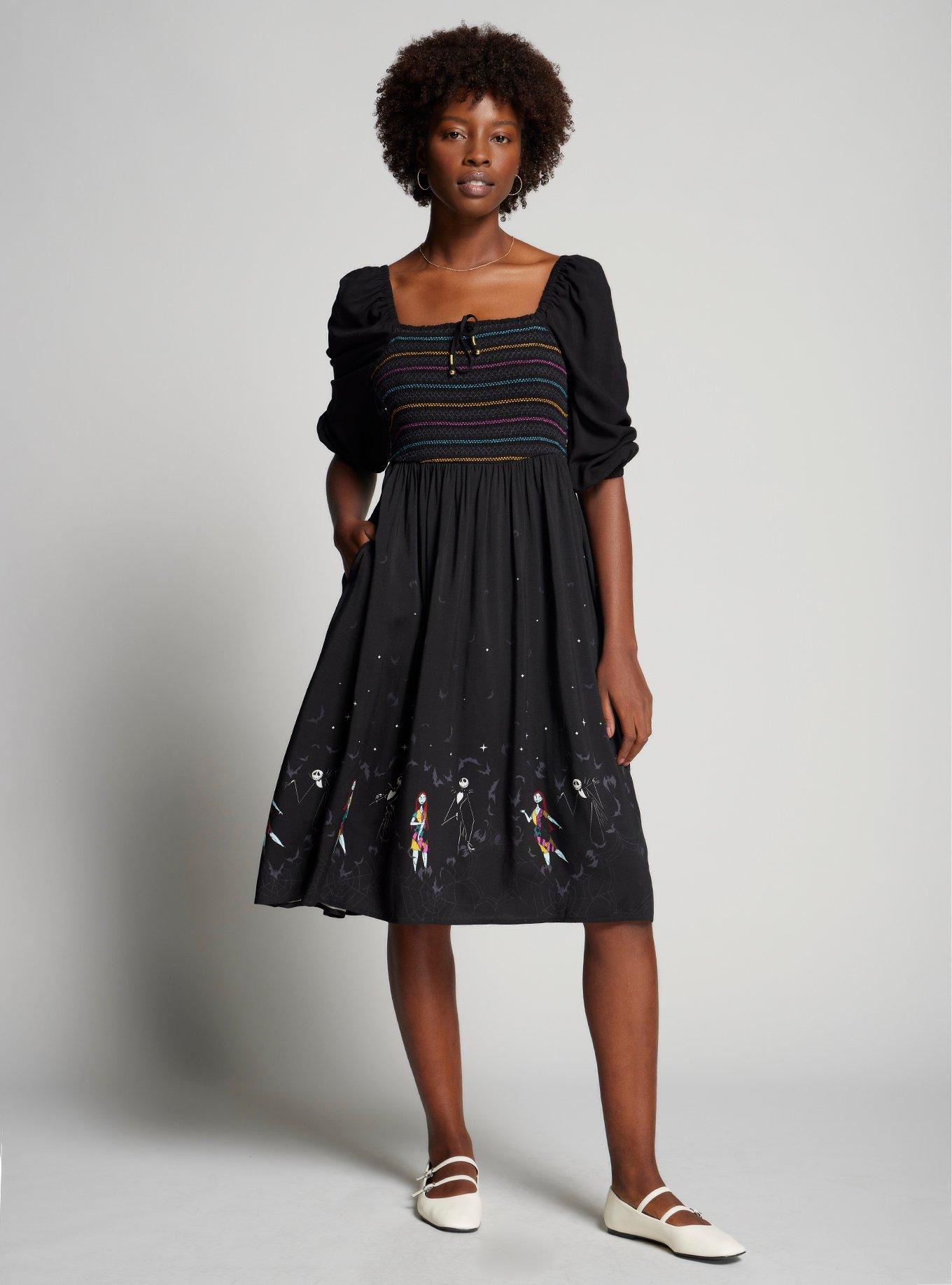 Disney The Nightmare Before Christmas Jack & Sally Long Sleeve Midi Dress &mdash; BoxLunch Exclusive, , hi-res