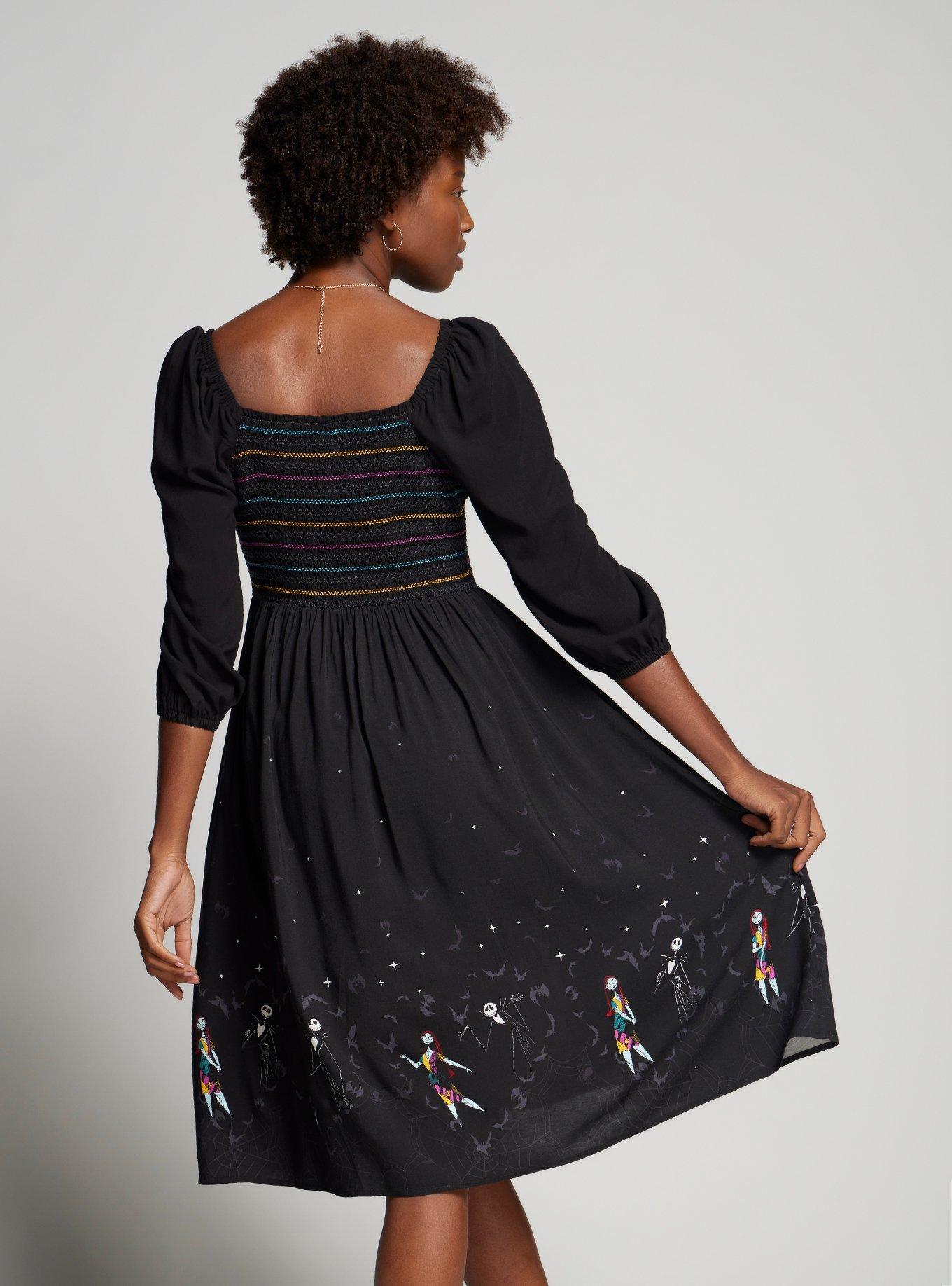 Disney The Nightmare Before Christmas Jack & Sally Long Sleeve Midi Dress — BoxLunch Exclusive, BLACK, alternate