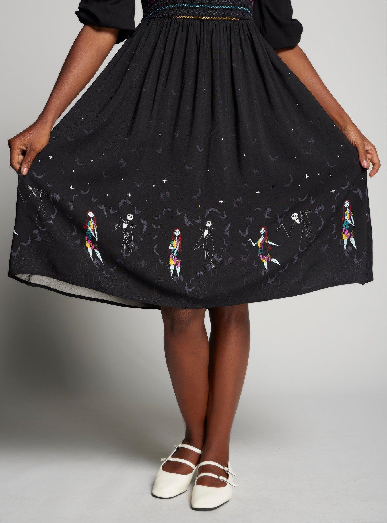 Disney The Nightmare Before Christmas Jack & Sally Long Sleeve Midi Dress — BoxLunch Exclusive, BLACK, alternate