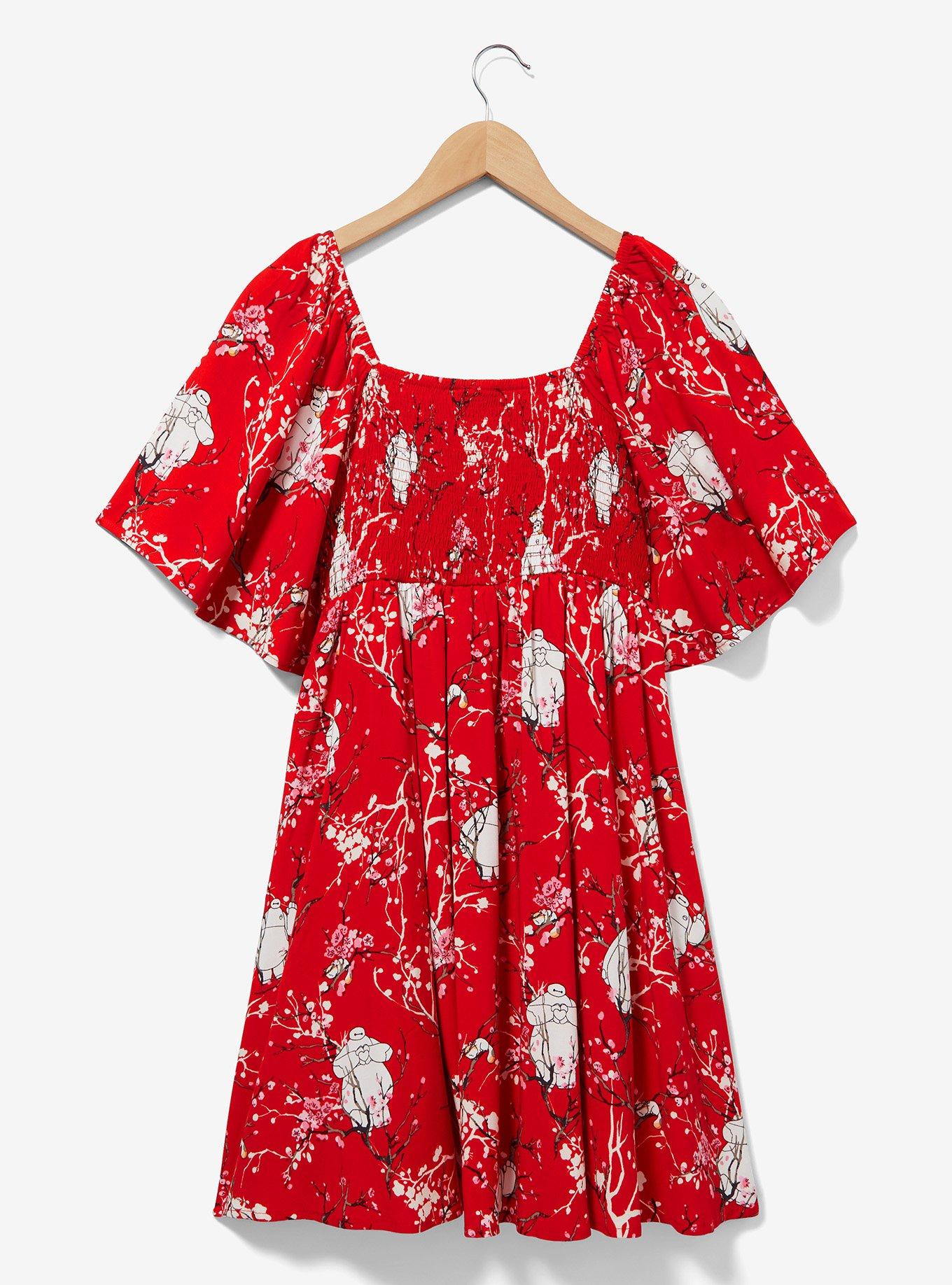 Disney Big Hero 6 Baymax Floral Allover Print Empire Waist Dress - BoxLunch Exclusive, CHERRY, alternate