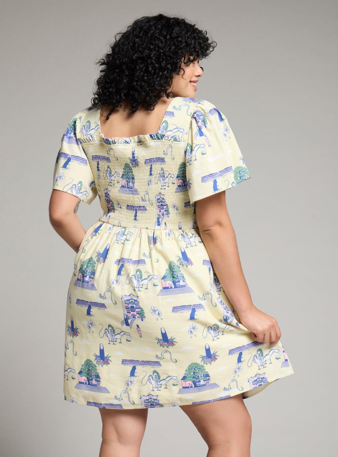 Studio Ghibli Spirited Away Haku Allover Print Plus Size Smock Dress - BoxLunch Exclusive, MULTI, alternate