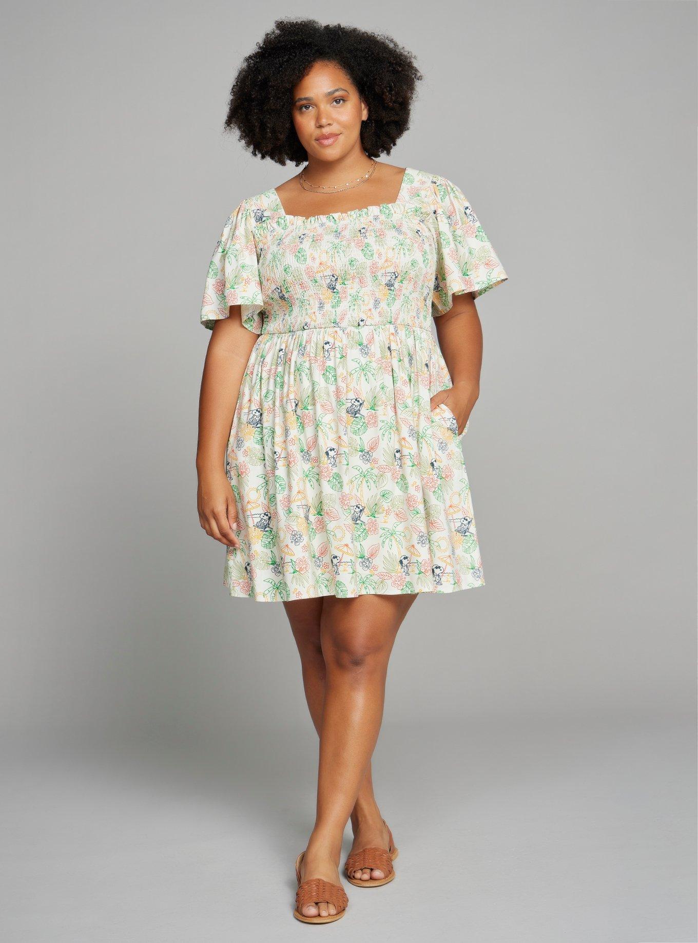 Peanuts Snoopy Tropical Allover Print Plus Size Smock Dress - BoxLunch Exclusive, MULTI, alternate