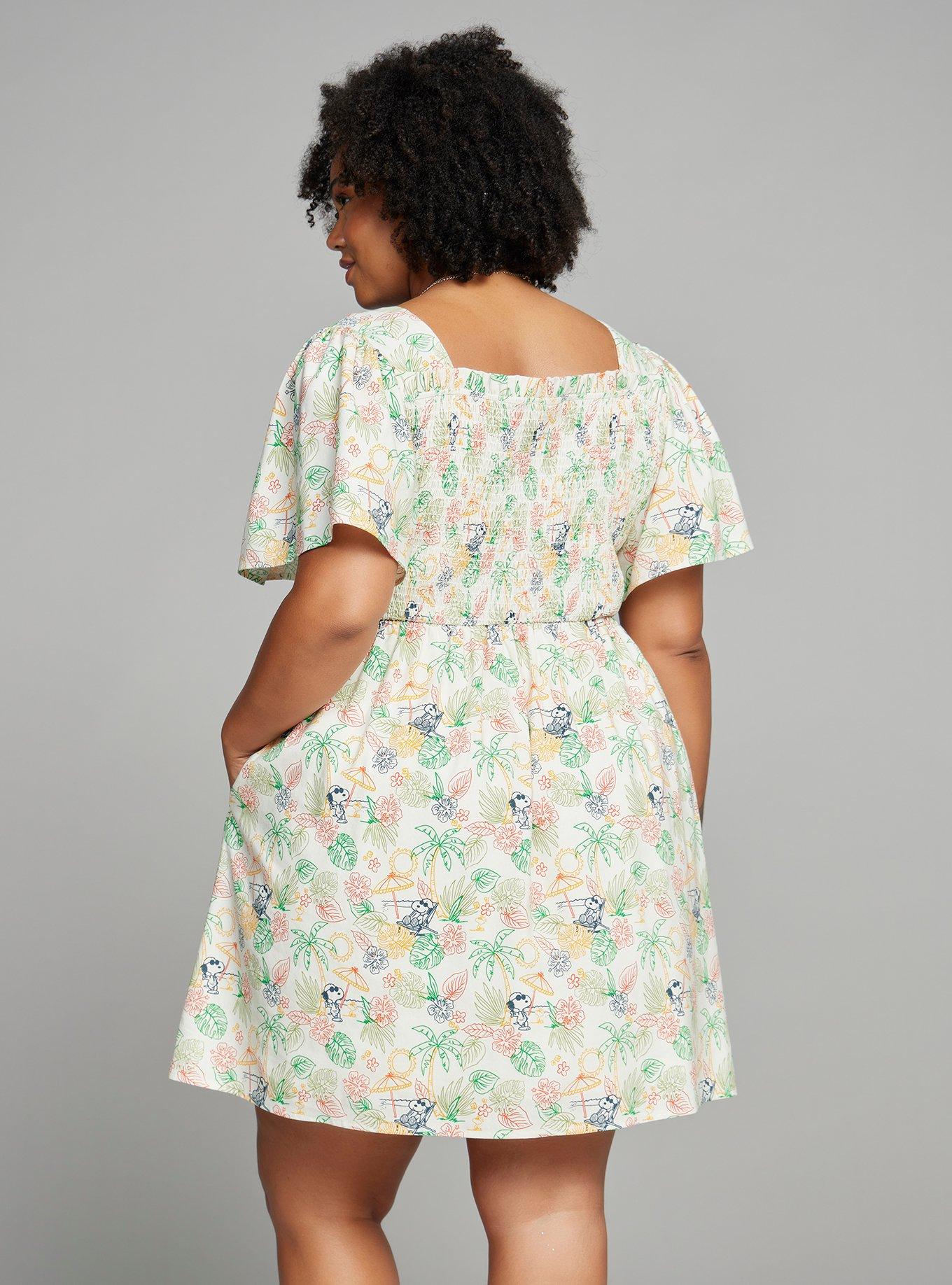 Peanuts Snoopy Tropical Allover Print Plus Size Smock Dress - BoxLunch Exclusive, MULTI, alternate