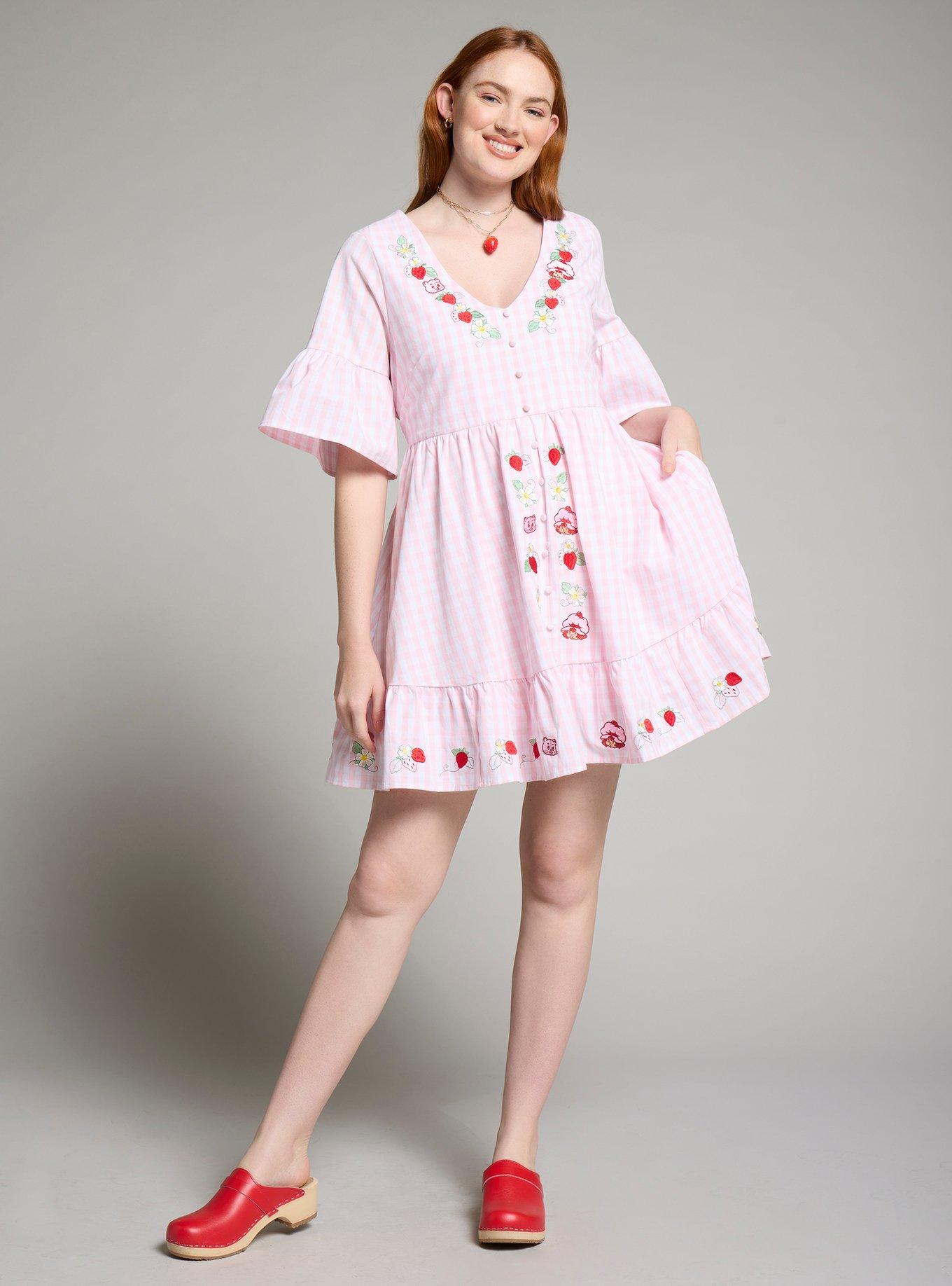 Strawberry Shortcake Gingham Icons Smock Dress - BoxLunch Exclusive, RED STRIPE, alternate