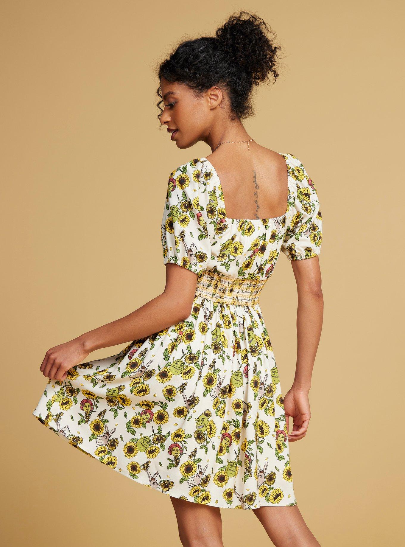 DreamWorks Shrek Sunflower Allover Print Smock Dress — BoxLunch Exclusive, , hi-res