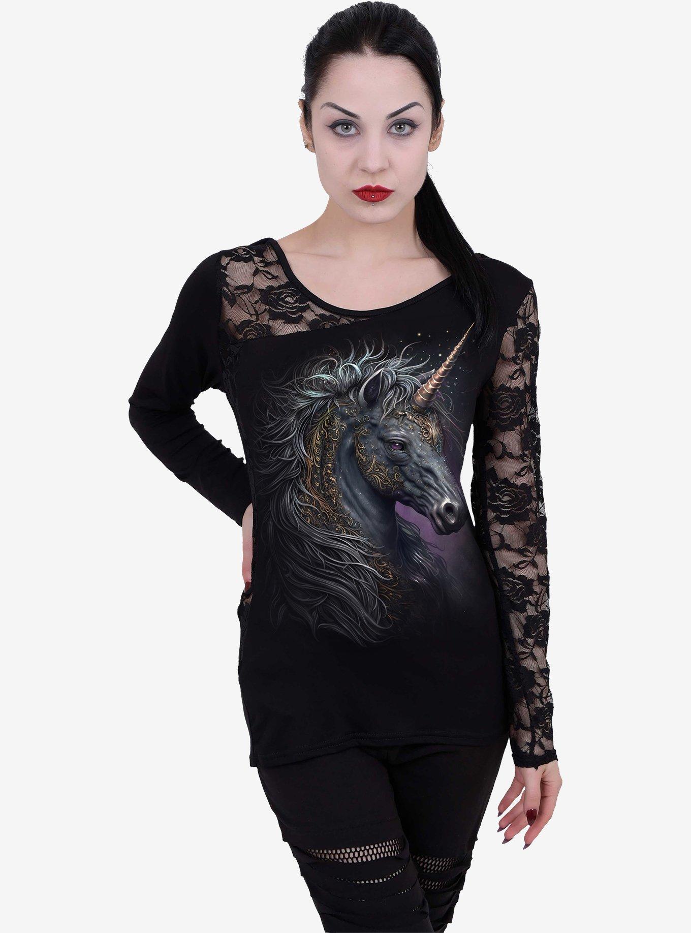 Spiral Celtic Unicorn Lace One Shoulder Top, , hi-res