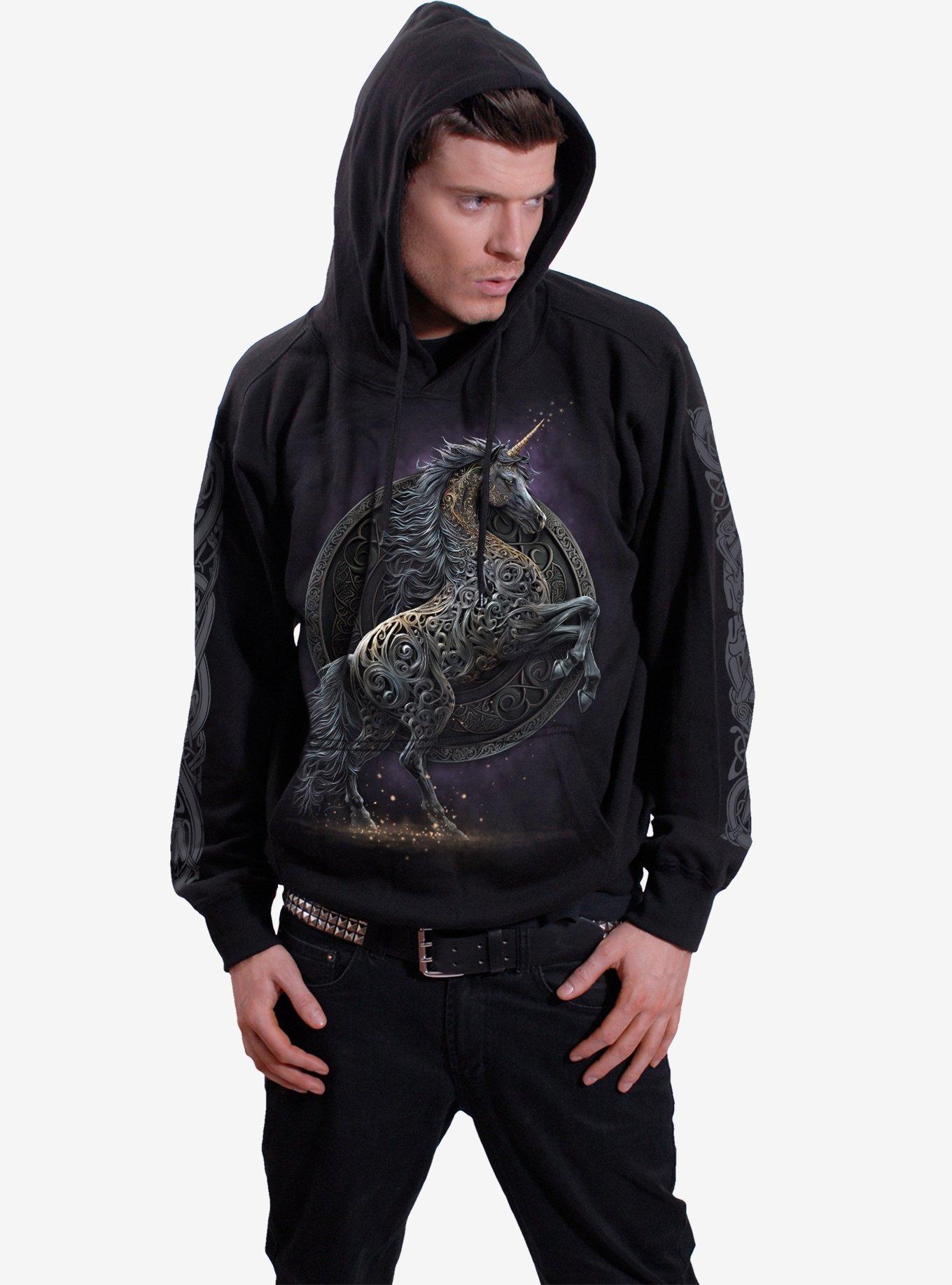Spiral Celtic Unicorn Hoodie, BLACK, alternate