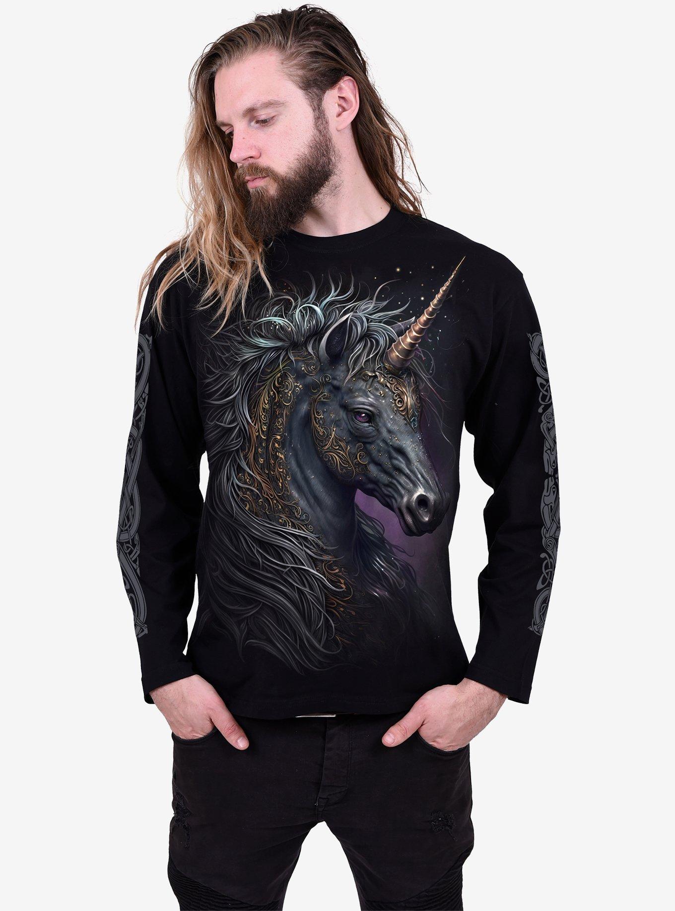 Spiral Celtic Unicorn Long Sleeve Shirt, BLACK, alternate