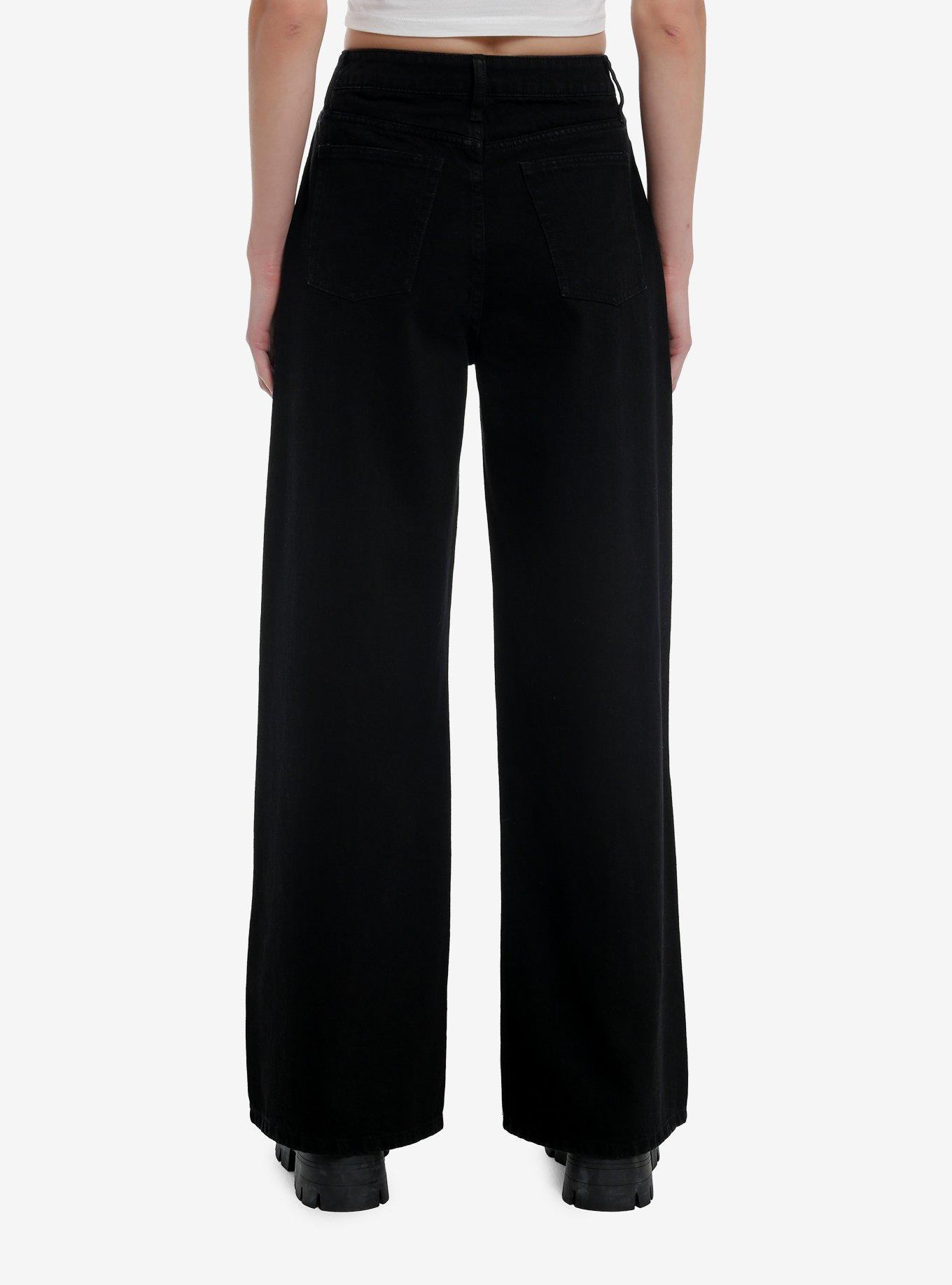 Black & Grey Wing Star Print Wide Leg Jeans, , hi-res