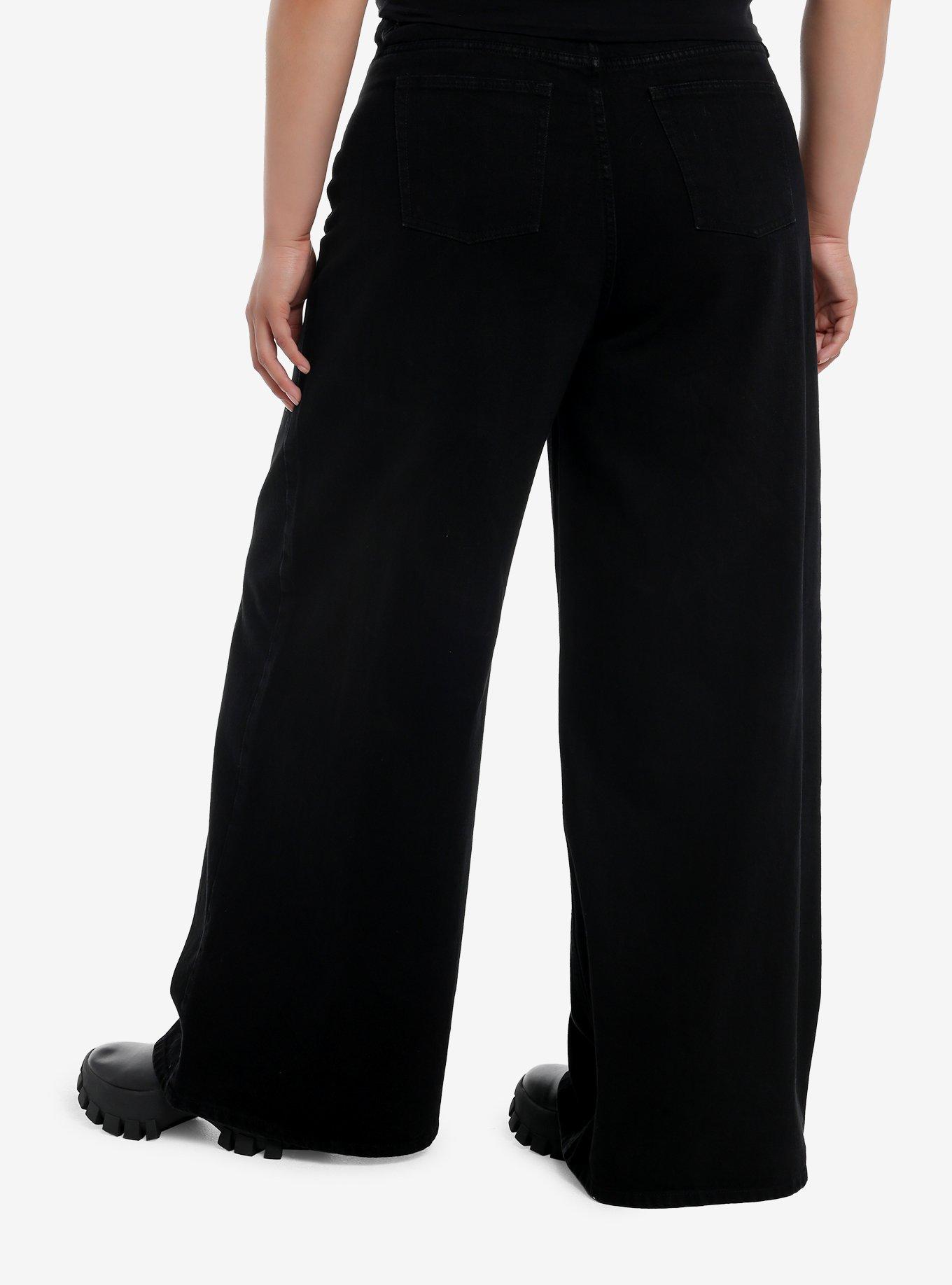 Black & Grey Wing Star Print Wide Leg Jeans Plus Size, GREY, alternate
