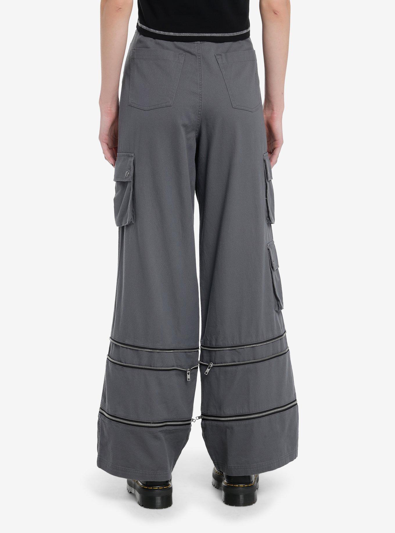 Grey Wide Leg Zip-Off Cargo Pants, , hi-res