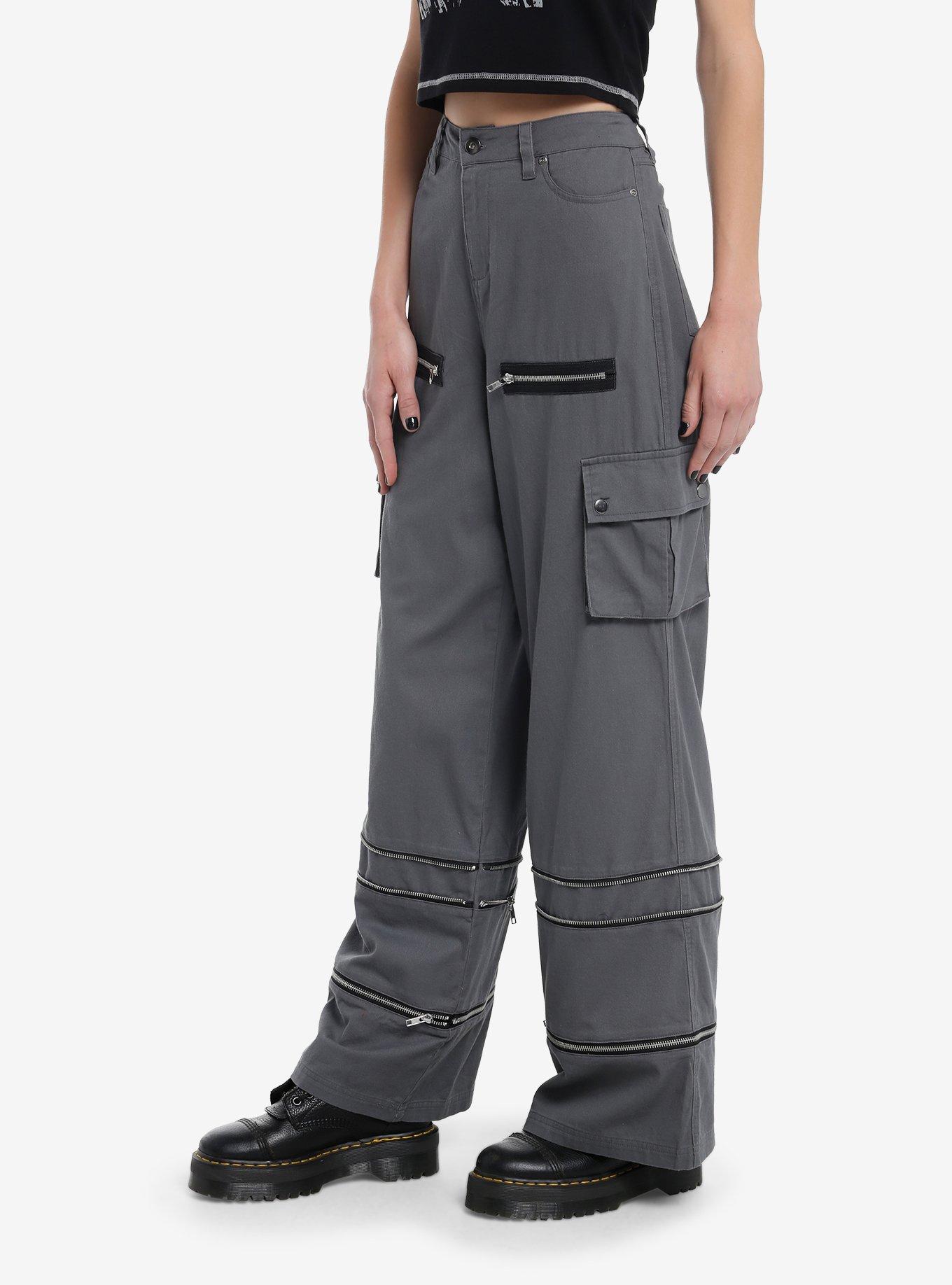 Grey Wide Leg Zip-Off Cargo Pants, BLACK, alternate