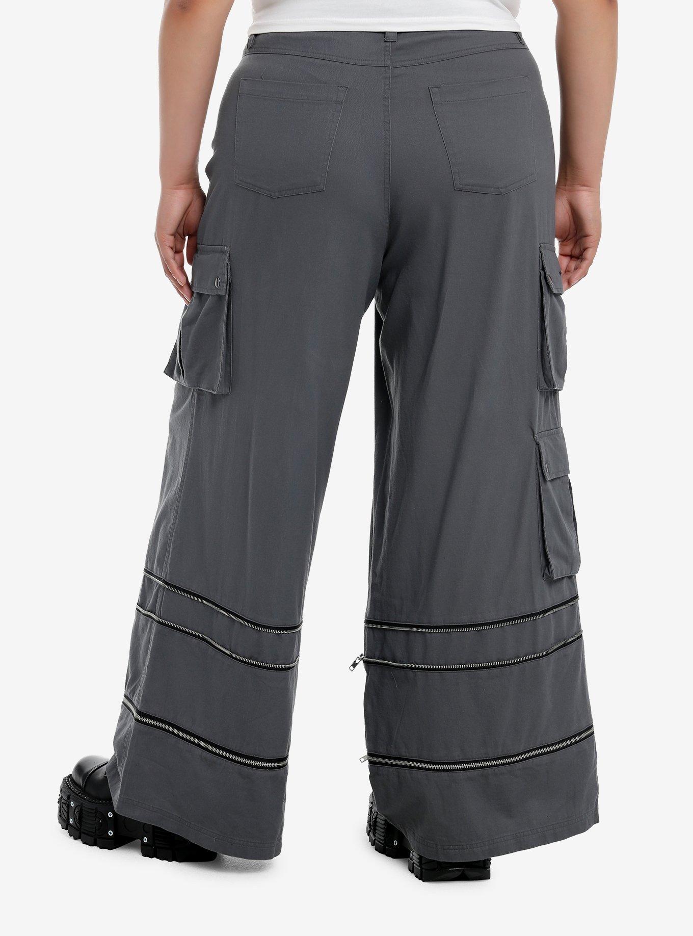 Grey Wide Leg Zip-Off Cargo Pants Plus Size, BLACK, alternate