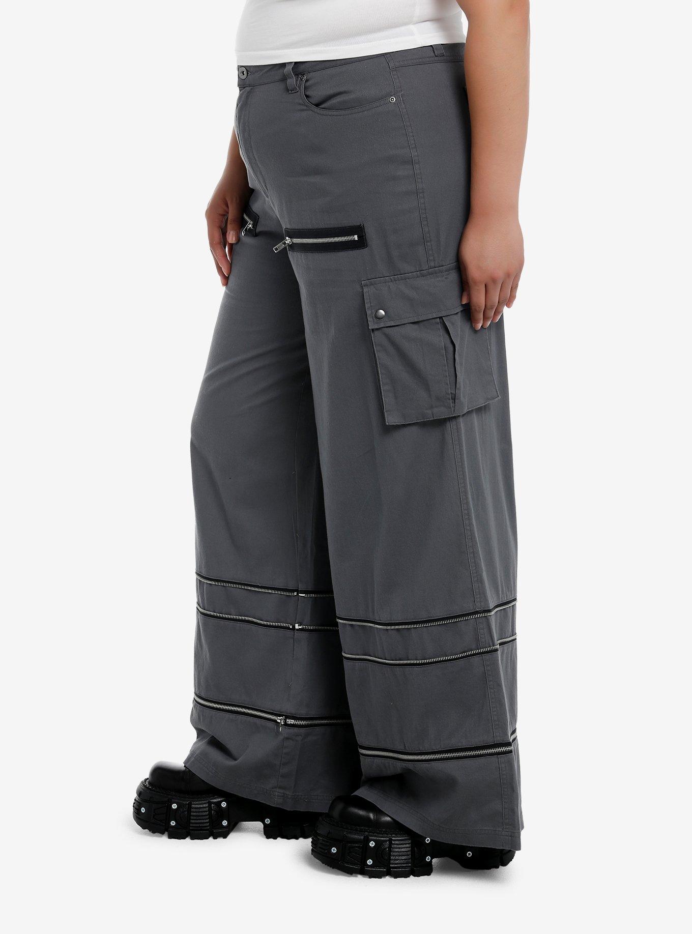 Grey Wide Leg Zip-Off Cargo Pants Plus Size, BLACK, alternate