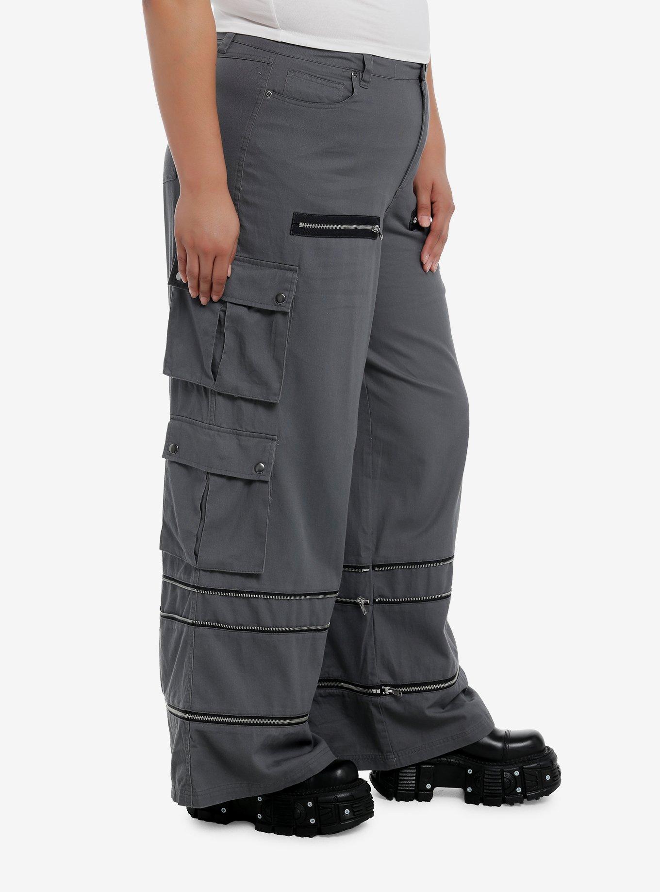 Grey Wide Leg Zip-Off Cargo Pants Plus Size, BLACK, alternate