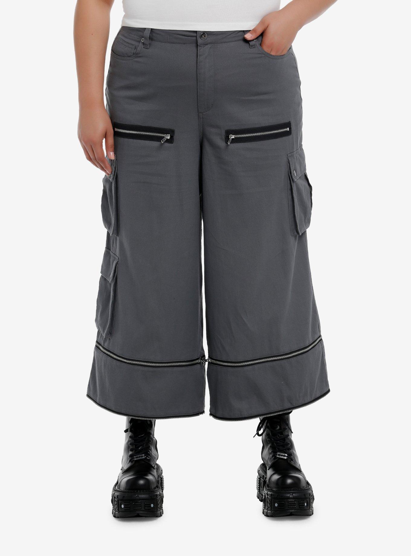 Grey Wide Leg Zip-Off Cargo Pants Plus Size