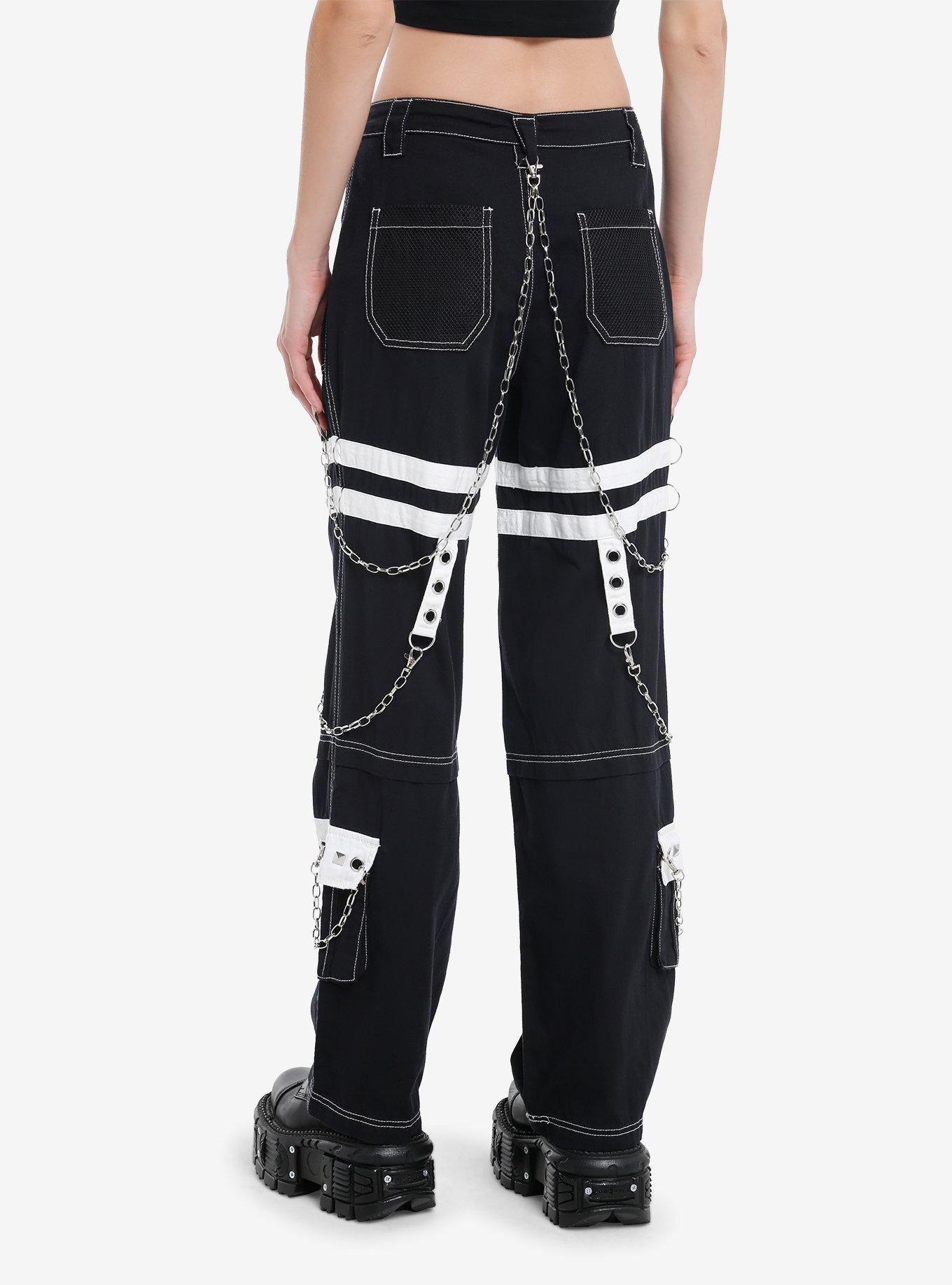 Black & White Grommet Suspender Chain Skater Pants, , hi-res