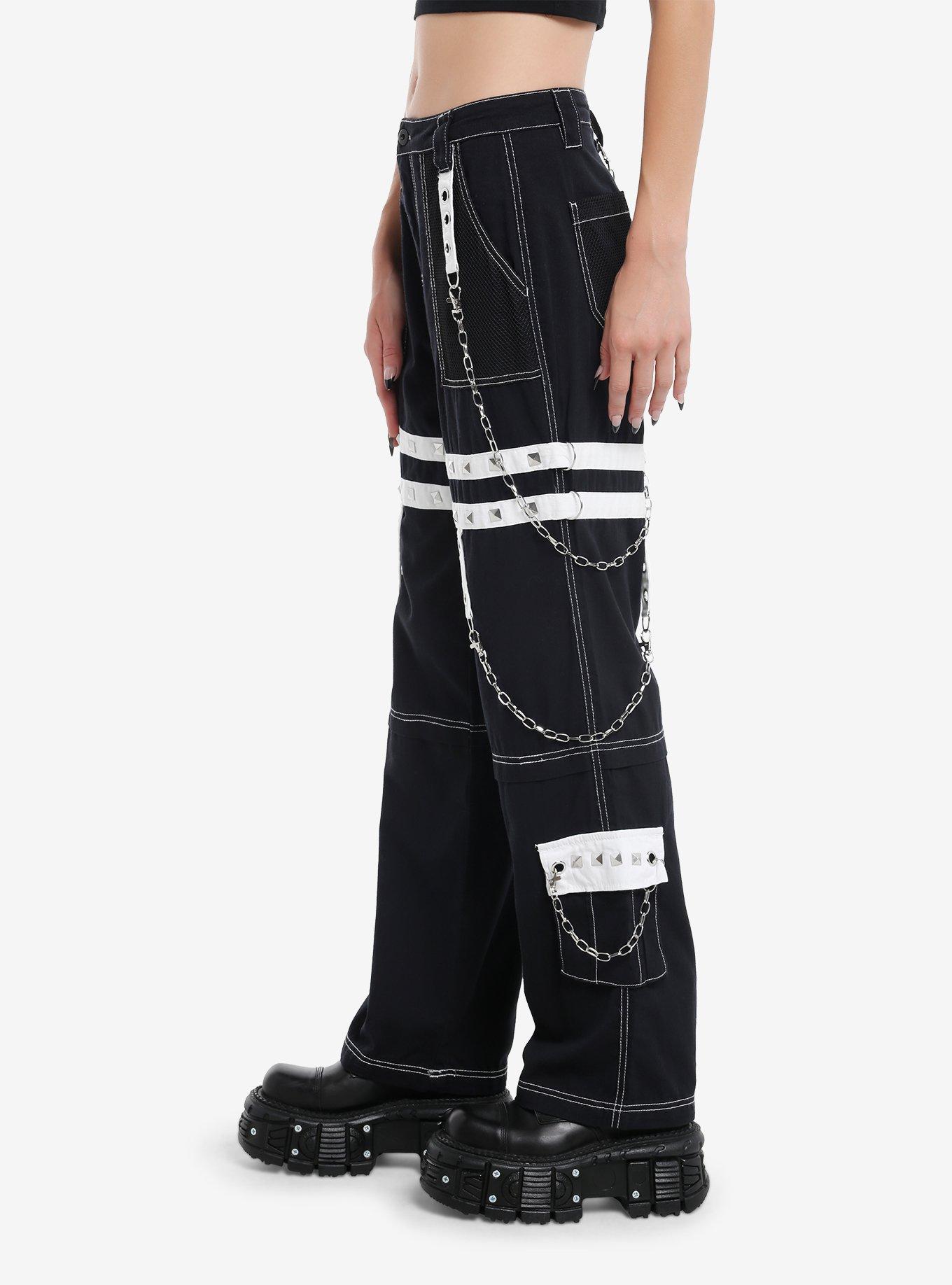 Black & White Grommet Suspender Chain Skater Pants, , alternate
