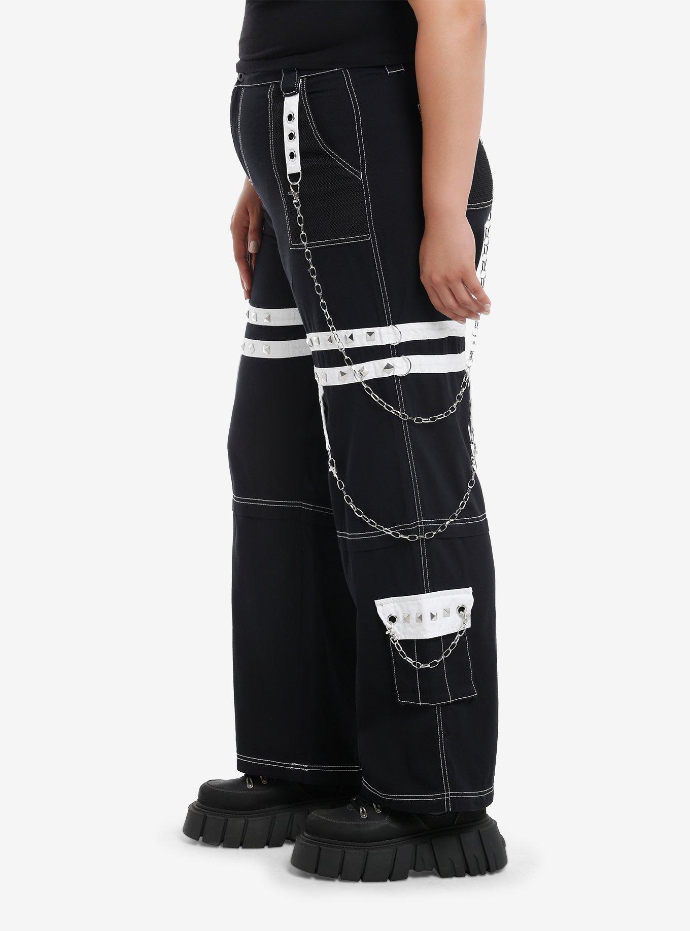 Black & White Grommet Suspender Chain Skater Pants Plus Size, , alternate